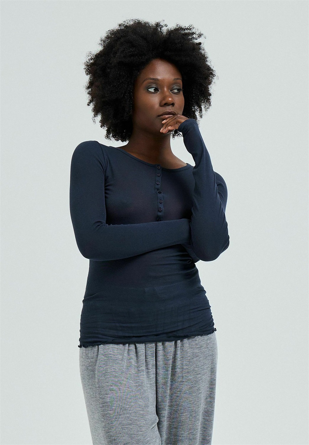 Seamless Basic GRANDDAD - Langarmshirt - midnight/dunkelblau