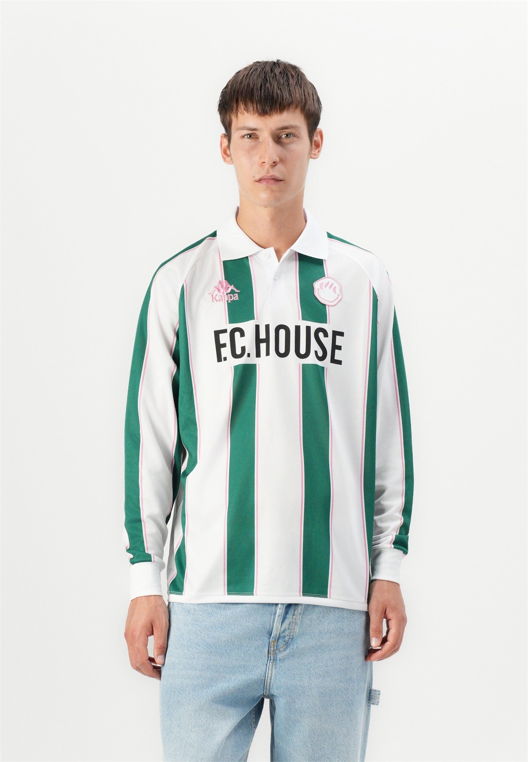 Kappa RETRO HOUSE AUTHENTIC TILDEN JERSEY UNISEX - Langarmshirt - white/green/pink/weiß
