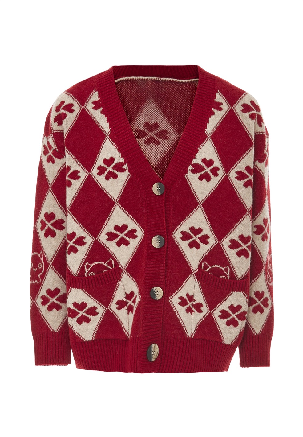 myMo CO-BRANDED WITH IMMY - Strickjacke - rot/wollweiss/rot