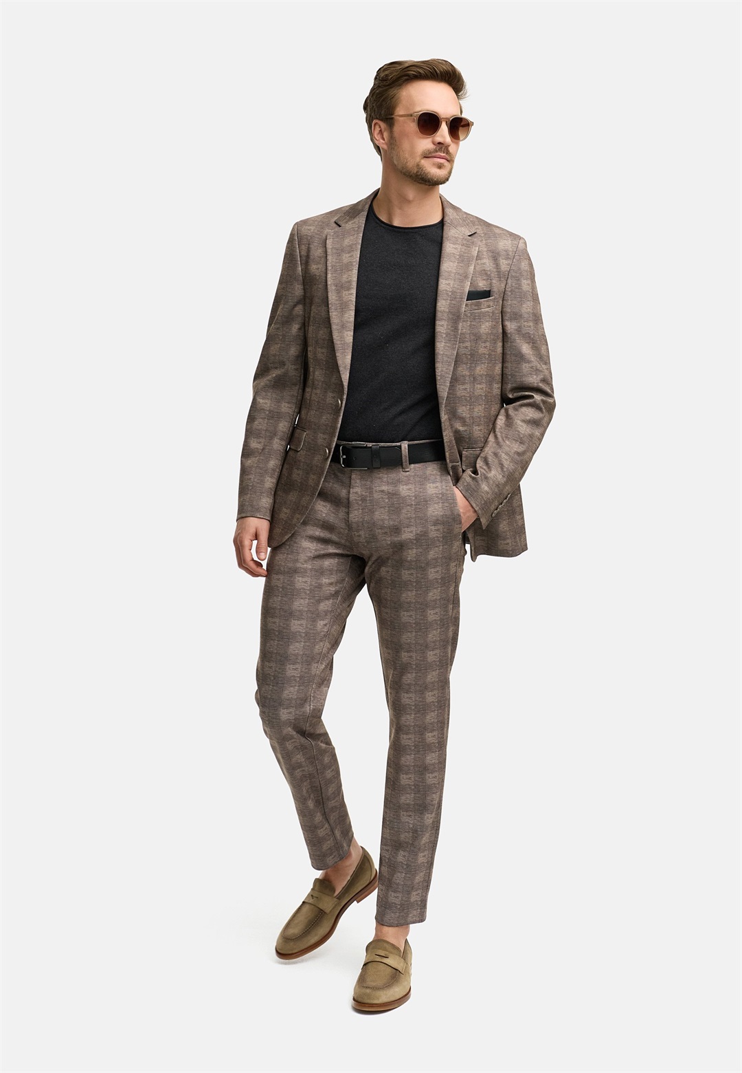 Jeff SET - Anzug - brown check/braun meliert