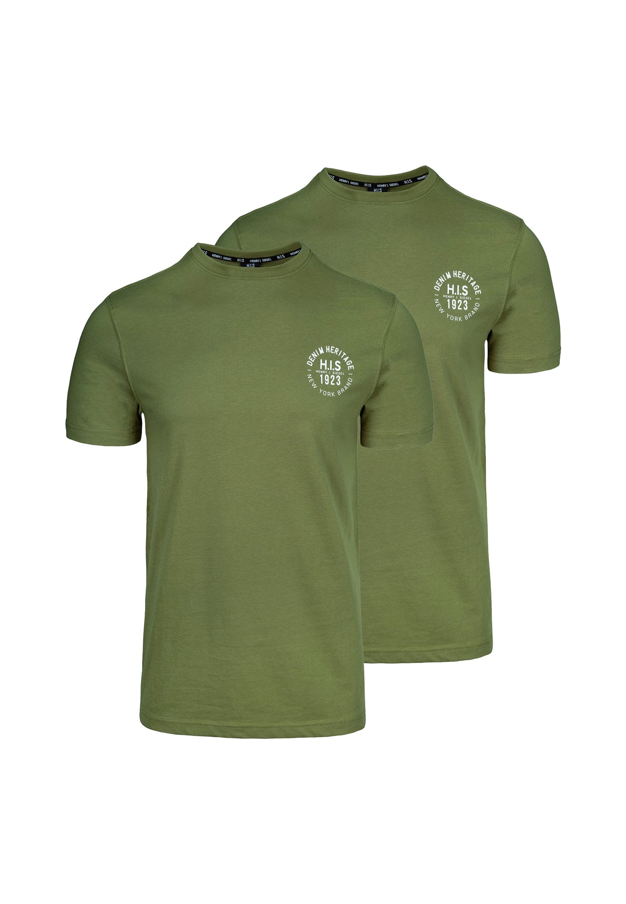 H.I.S 2-PACK HERITAGE 1923 - T-Shirt print - olive/oliv