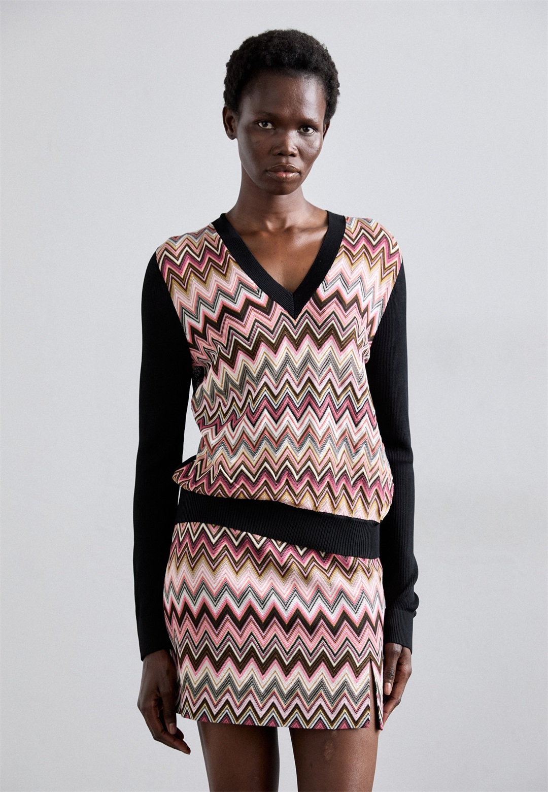 Missoni V NECK - Strickpullover - dark tones/black/schwarz