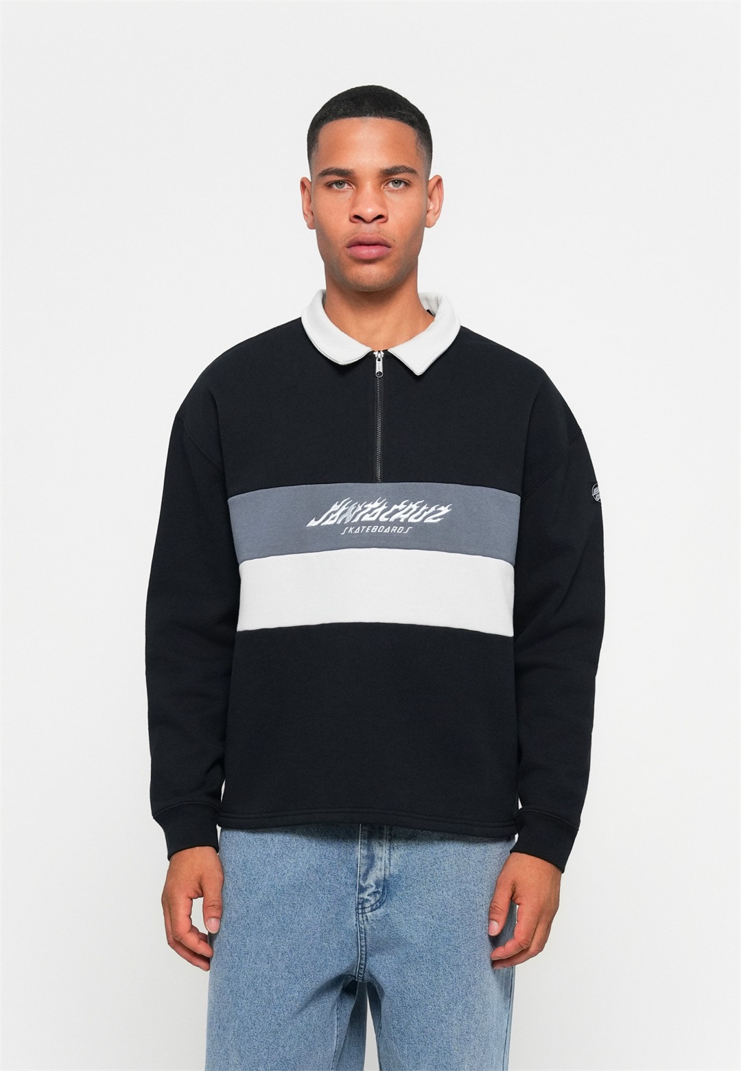 Santa Cruz FLAME STRIP ZIP CREW UNISEX - Sweatshirt - black/schwarz