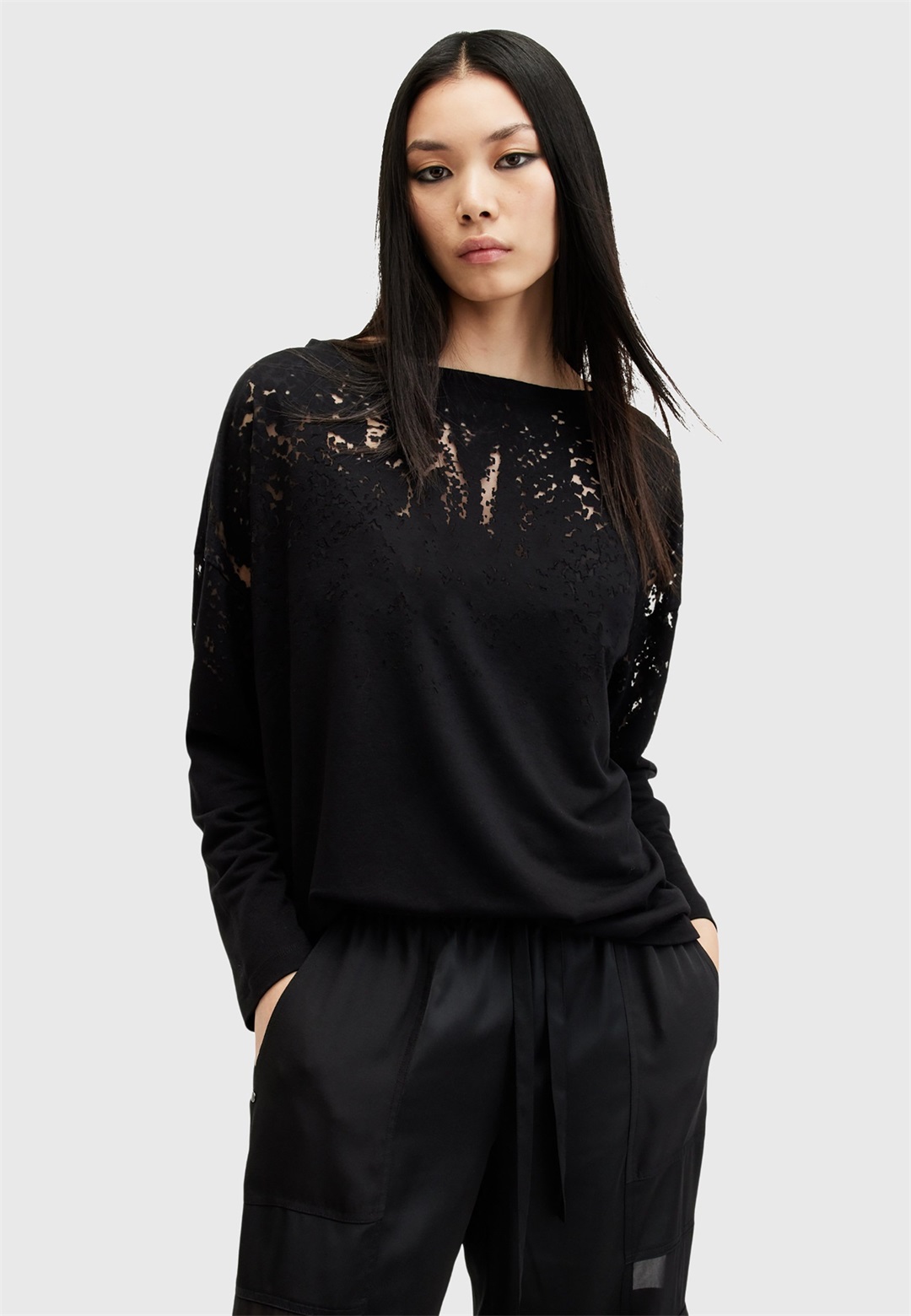 AllSaints RITA SNAKE TEE - Langarmshirt - black/schwarz