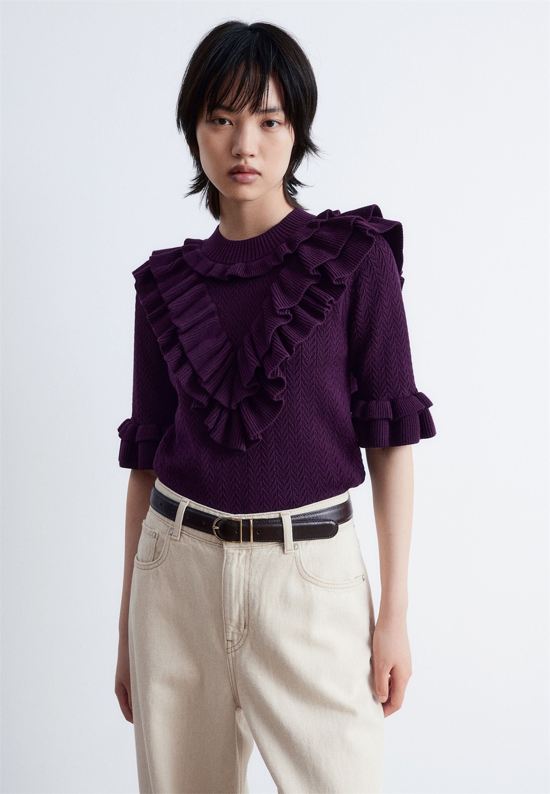 & other stories RUFFLE - T-Shirt print - dark purple/dunkellila