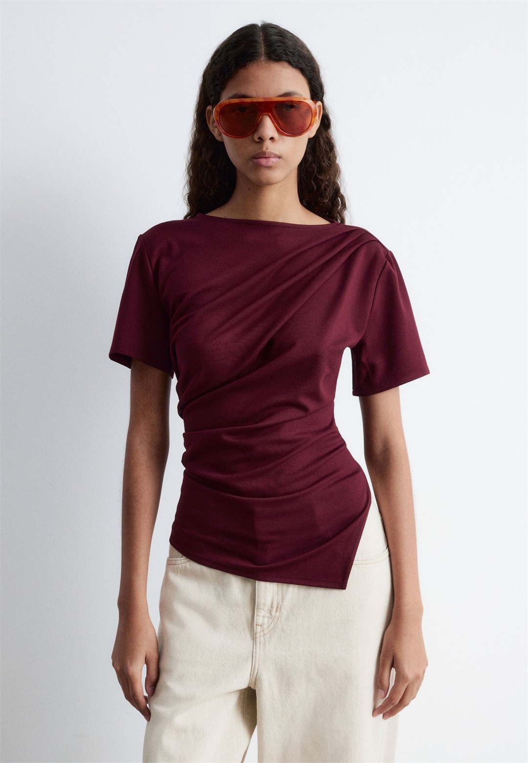 & other stories DRAPED ASYMMETRIC - T-Shirt print - burgundy/bordeaux & other stories DRAPED ASYMMETRIC - T-Shirt print - burgundy/bordeaux