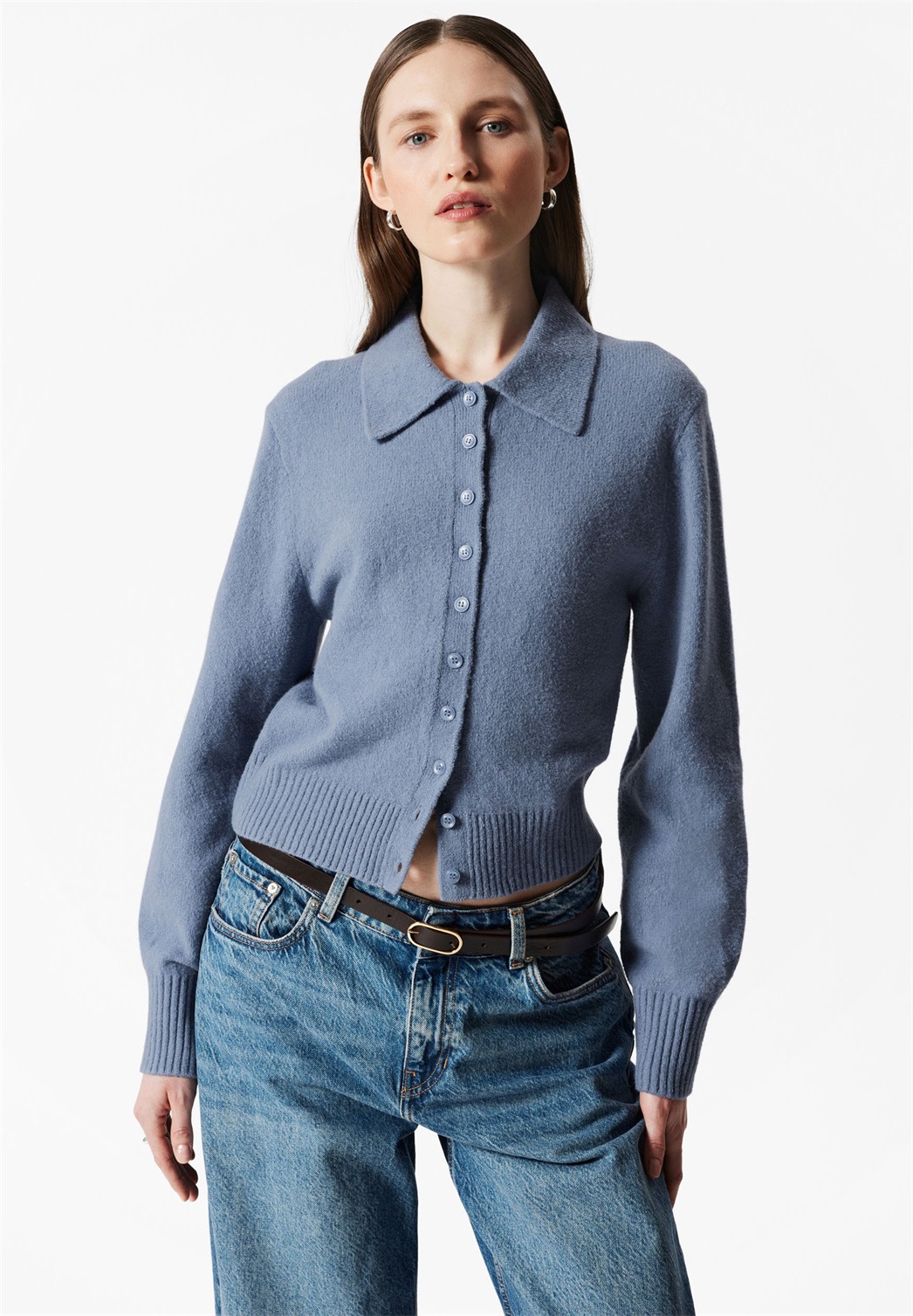 & other stories COLLAR - Strickjacke - dusty blue/blau