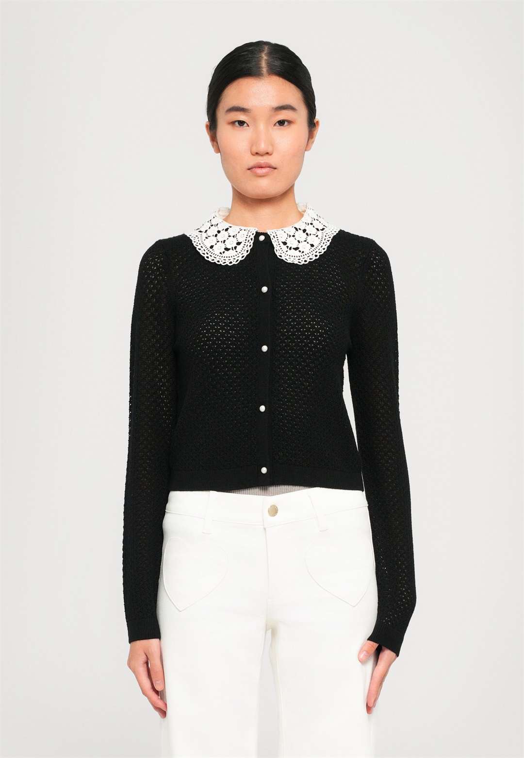 Alice + Olivia CARSON W COLLAR - Strickjacke - black/schwarz