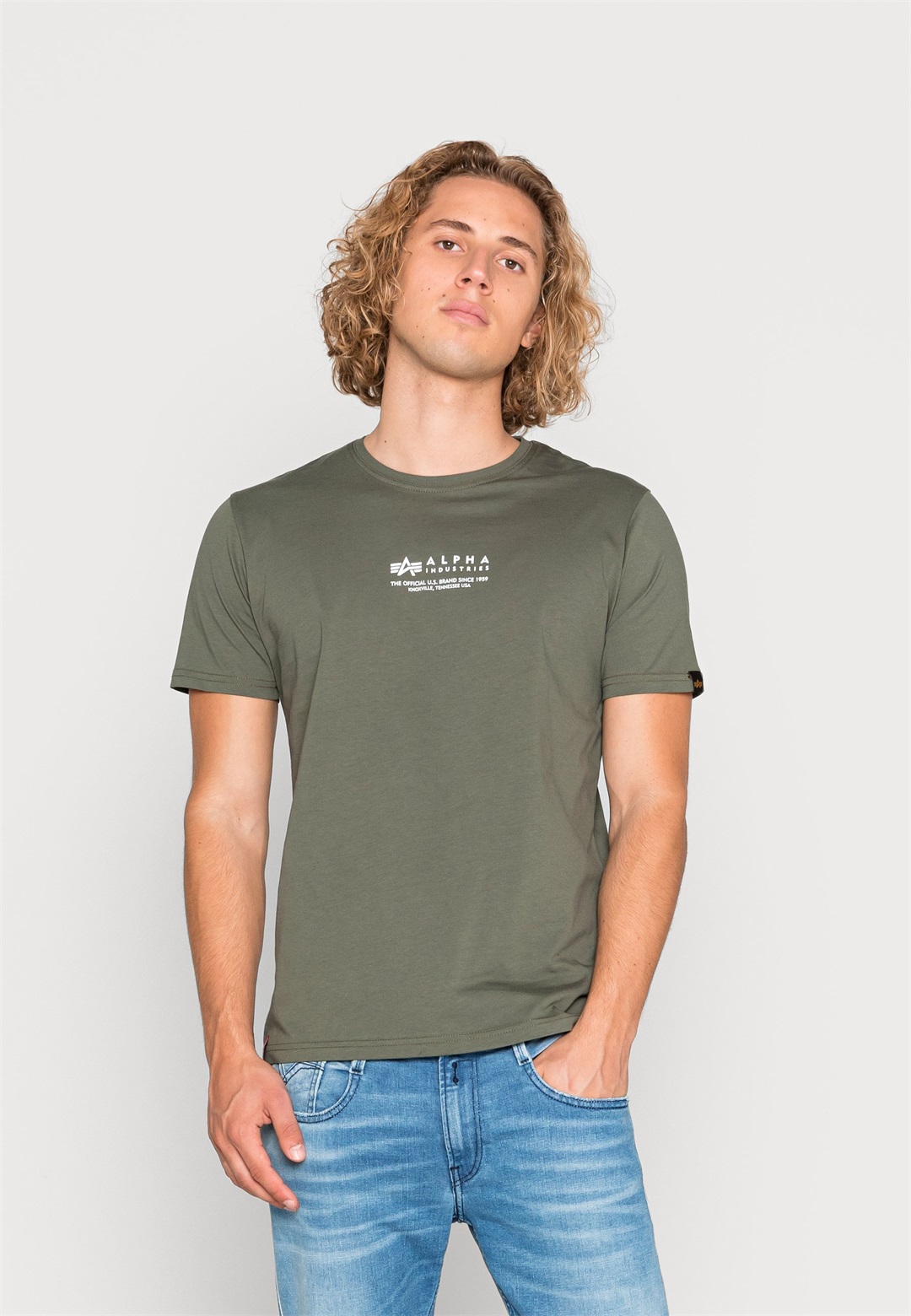 Alpha Industries ALPHA WORDING - T-Shirt print - dark olive/dunkelgrün