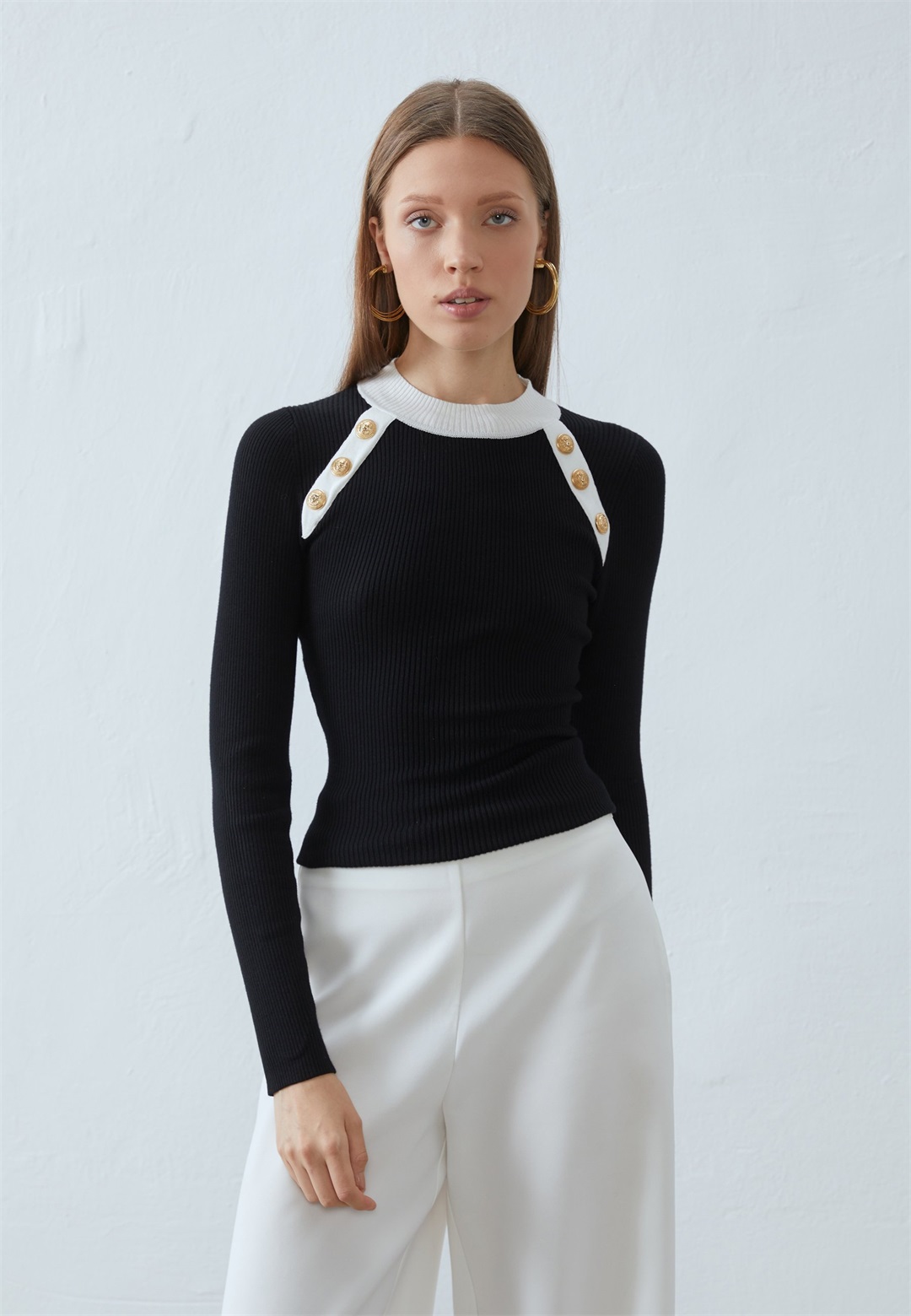 Anna Field Strickpullover - black/white/schwarz