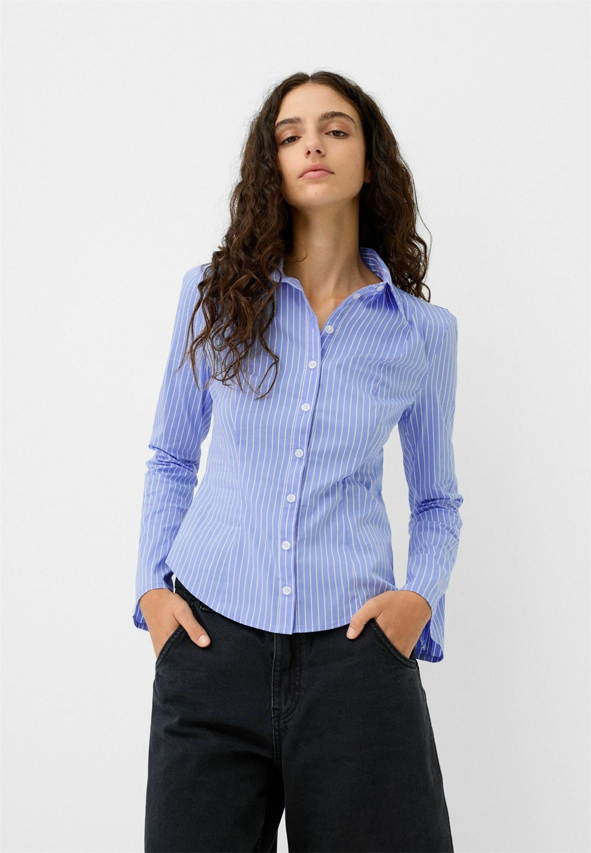 Bershka WITH WIDE SLEEVES - Hemdbluse - dark blue/dunkelblau