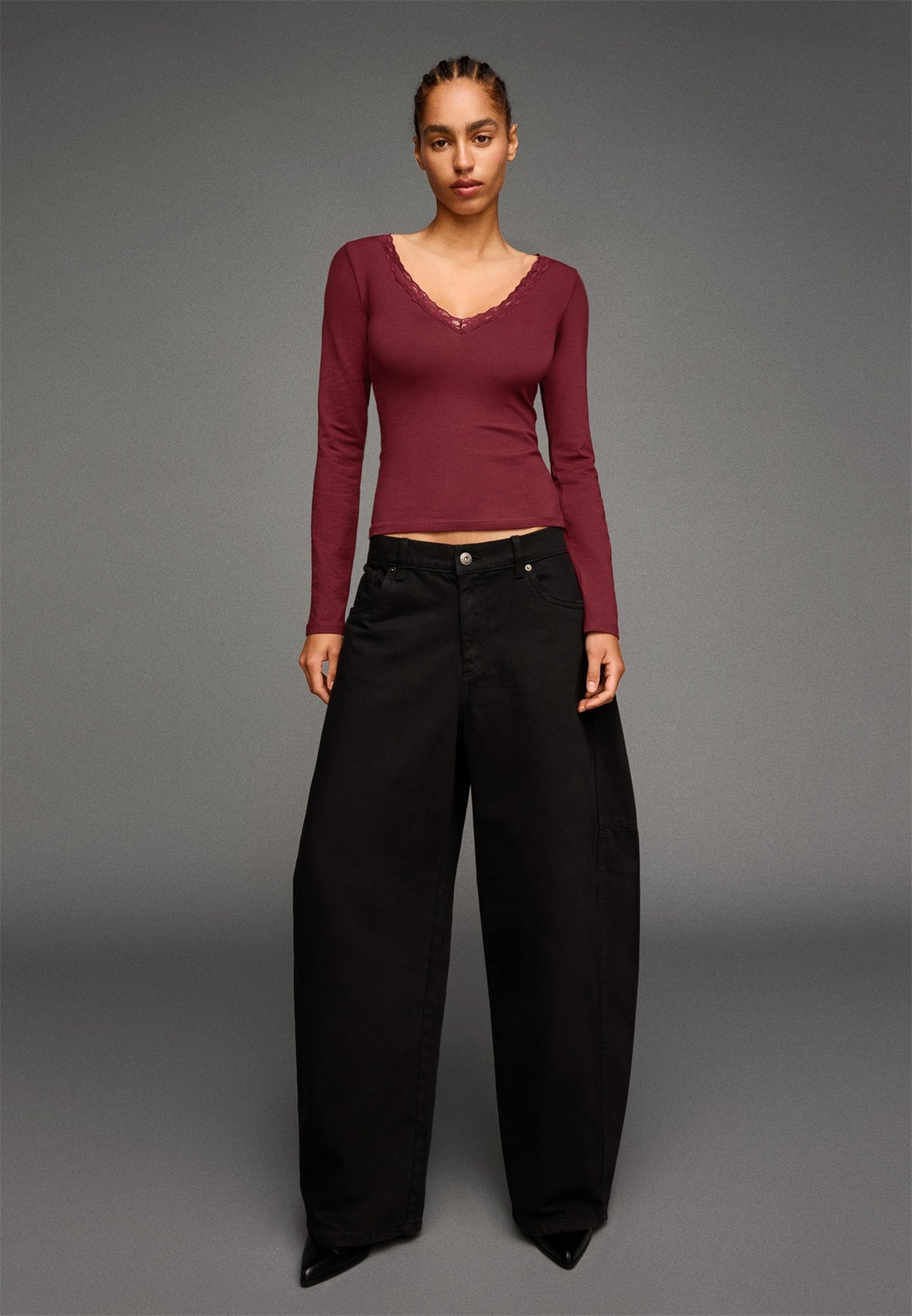 Bershka Langarmshirt - dark red/dunkelrot