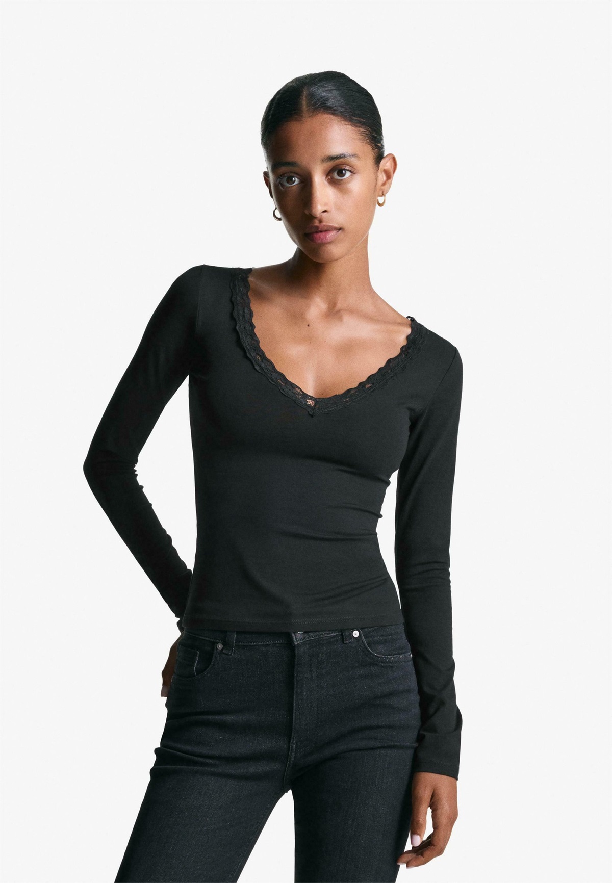 Bershka Langarmshirt - black/schwarz Bershka Langarmshirt - black/schwarz