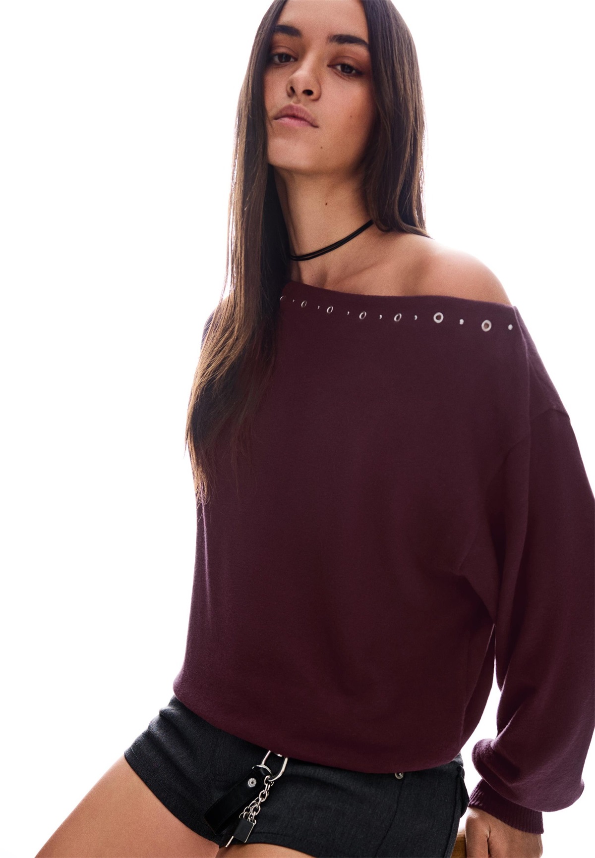 Bershka Strickpullover - dark red/dunkelrot