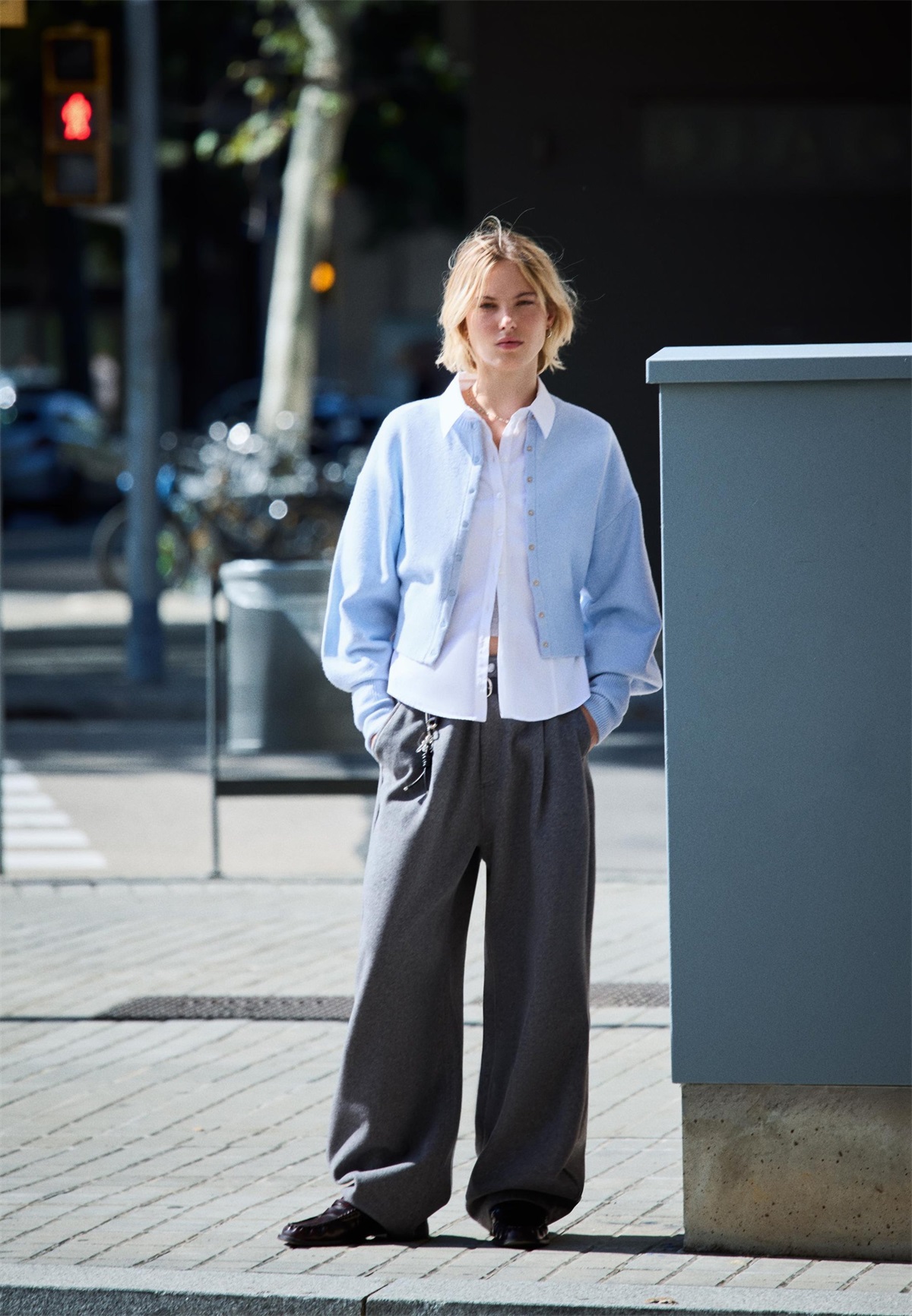 Bershka Strickjacke - light blue/hellblau