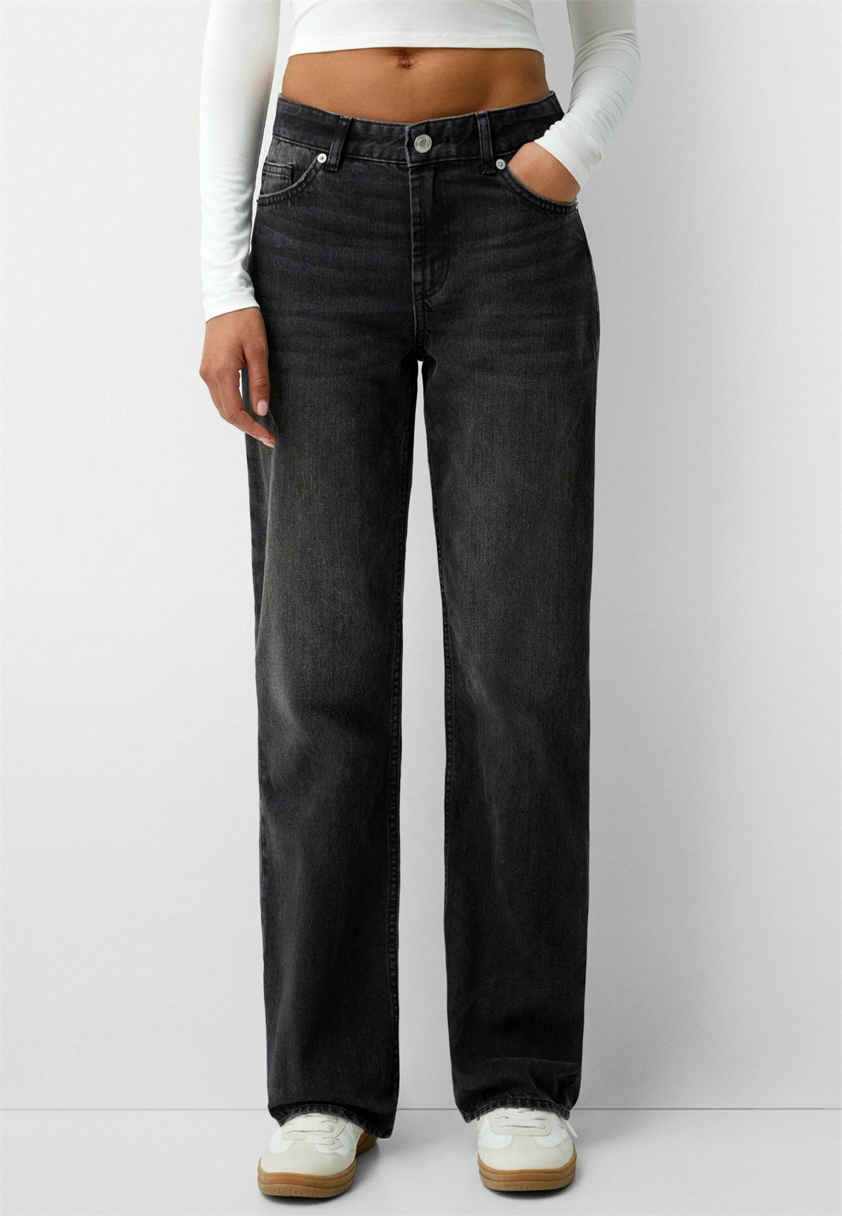 Bershka Jeans Straight Leg - mottled dark grey/dunkelgrau-meliert