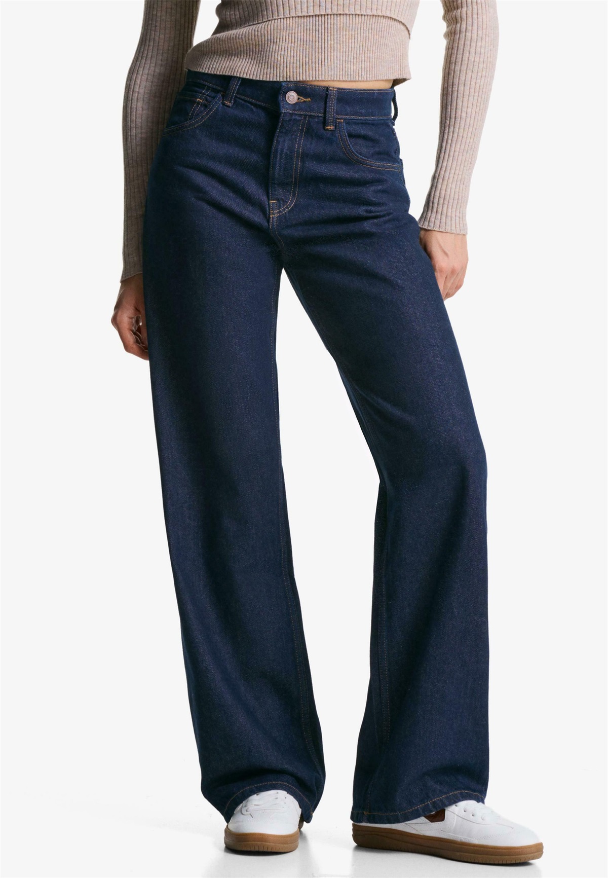 Bershka WIDE - Jeans Straight Leg - dark blue/dunkelblau