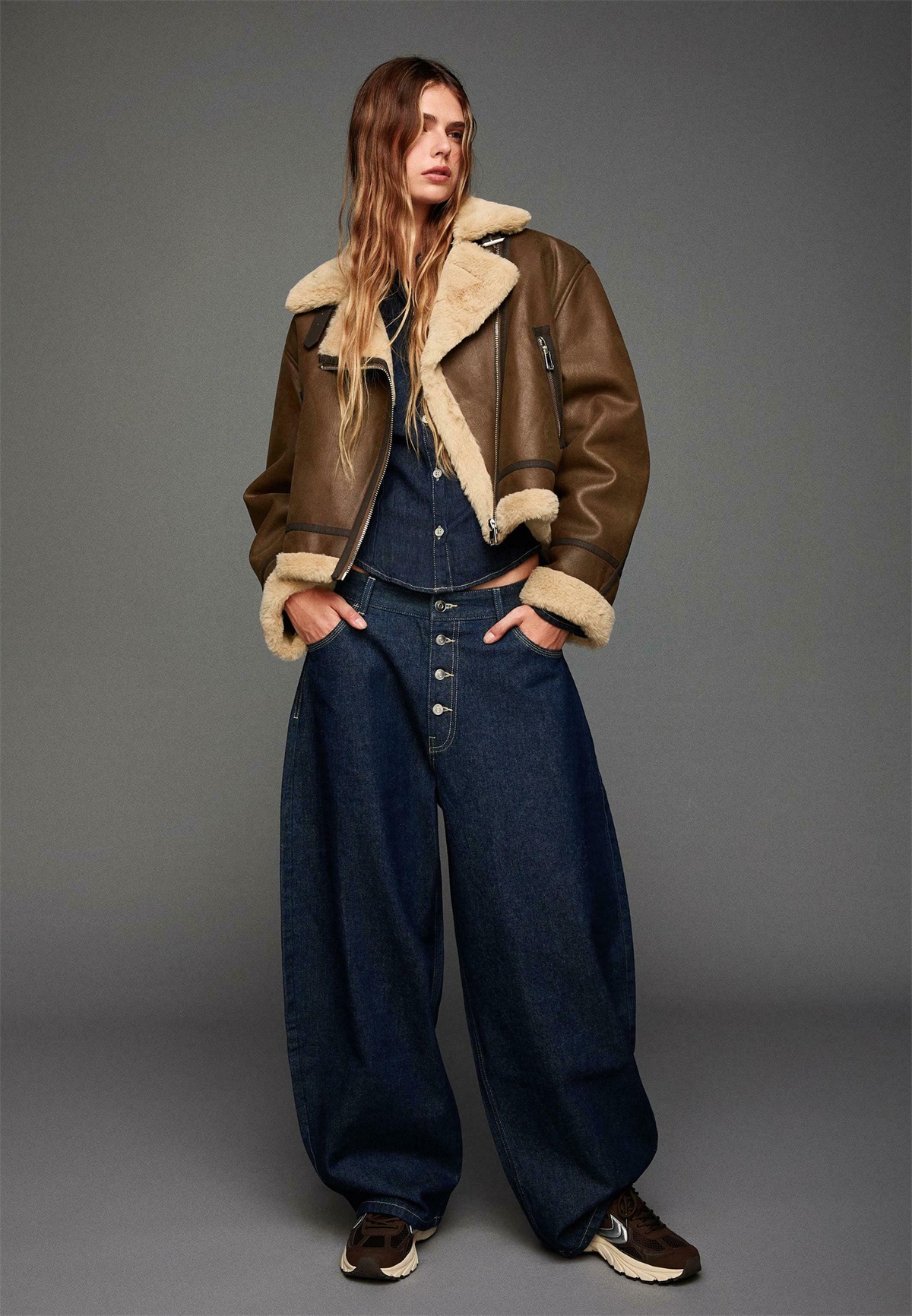 Bershka DOUBLE-FACED - Kunstlederjacke - brown/braun