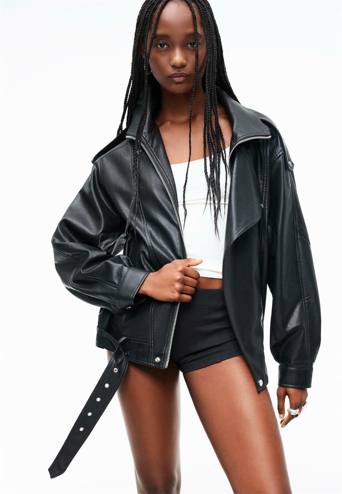 Bershka Kunstlederjacke - black/schwarz