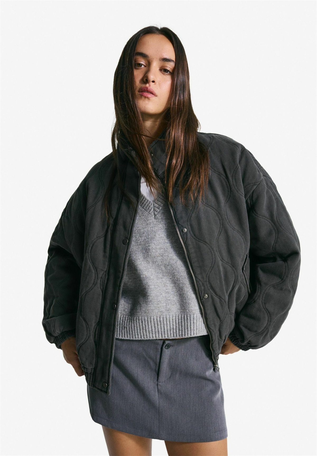 Bershka FADED-EFFECT - Bomberjacke - blue/grey/blaugrau