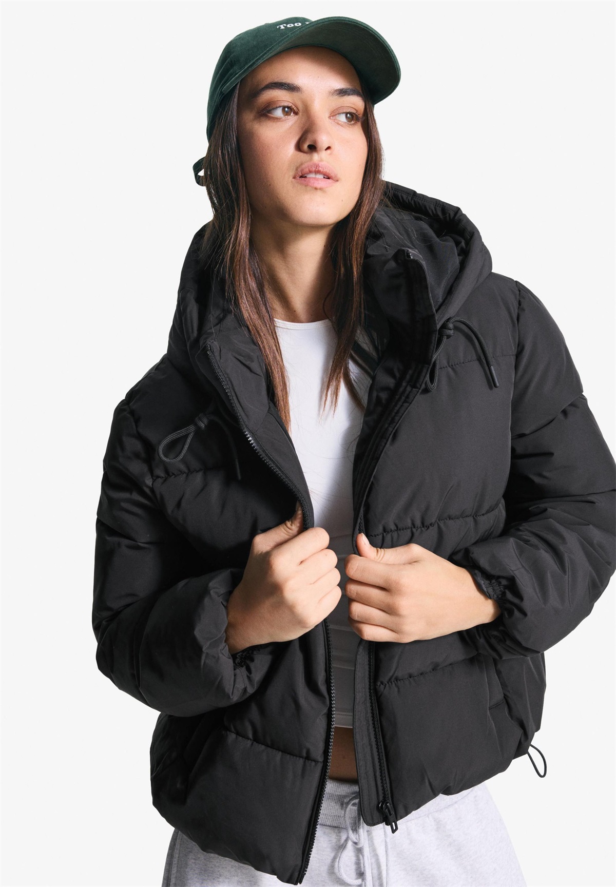Bershka WITH HOOD PUFFER - Winterjacke - black/schwarz