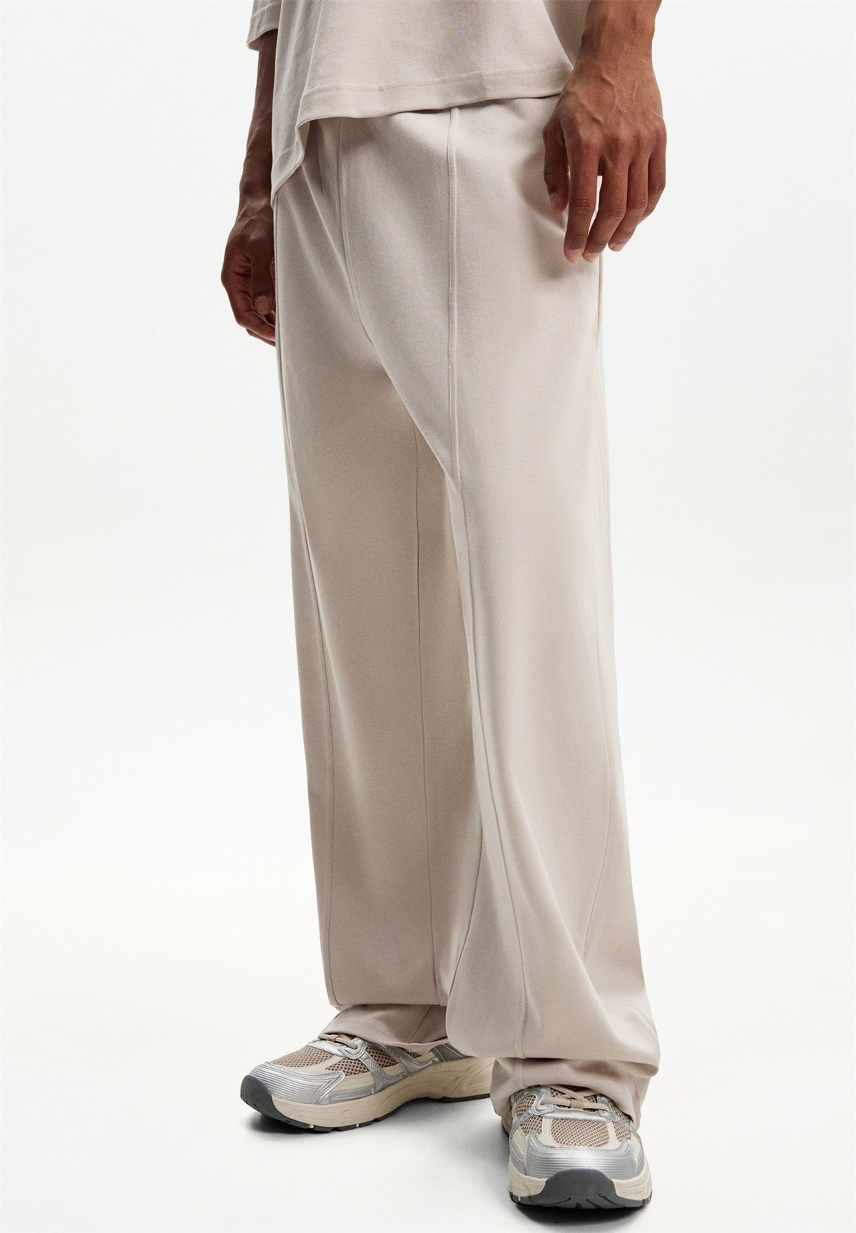 Bershka WIDE-LEG - Jogginghose - stone/stein