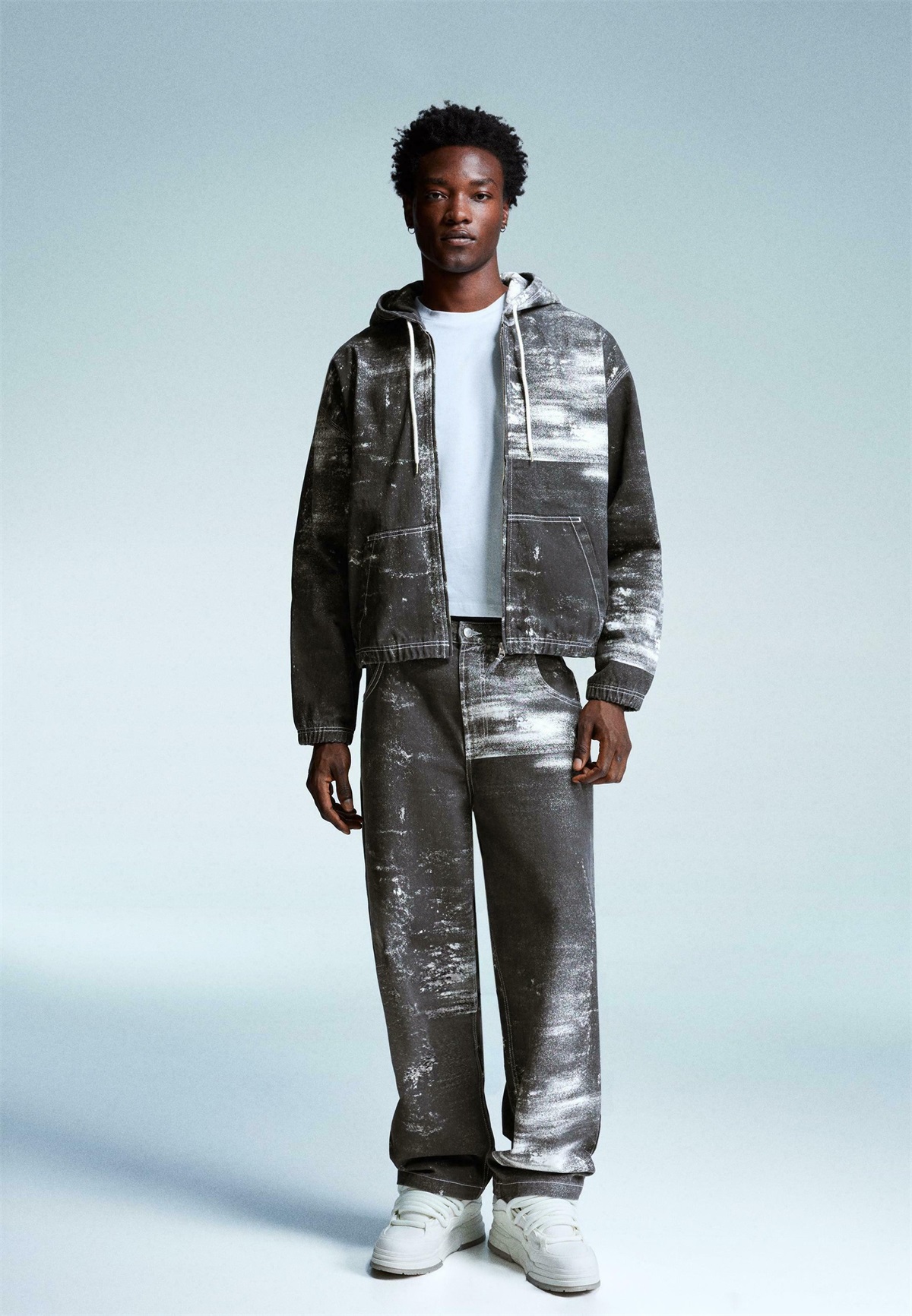 Bershka SUPER BAGGY PRINT - Loose Jeans - black/schwarz