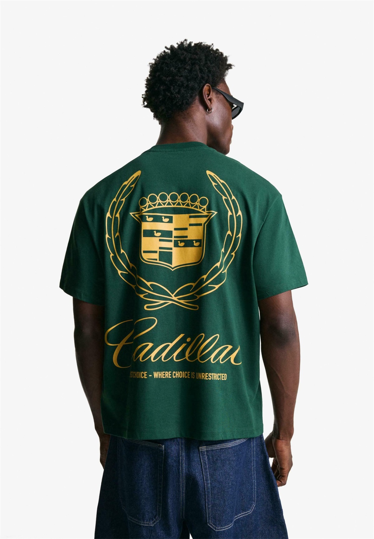 Bershka SHORT SLEEVE CADILLAC - T-Shirt print - evergreen/tanne