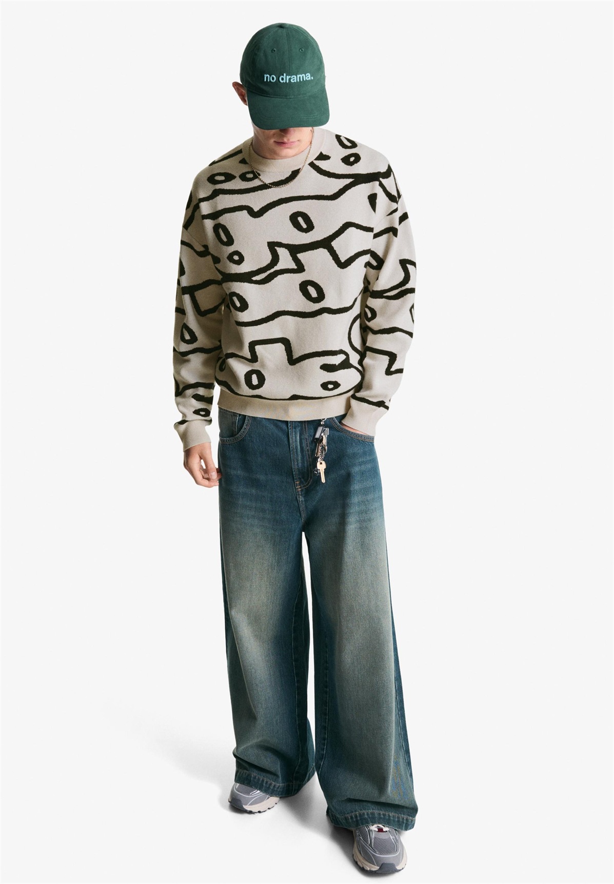 Bershka PRINTED - Strickpullover - white/weiß