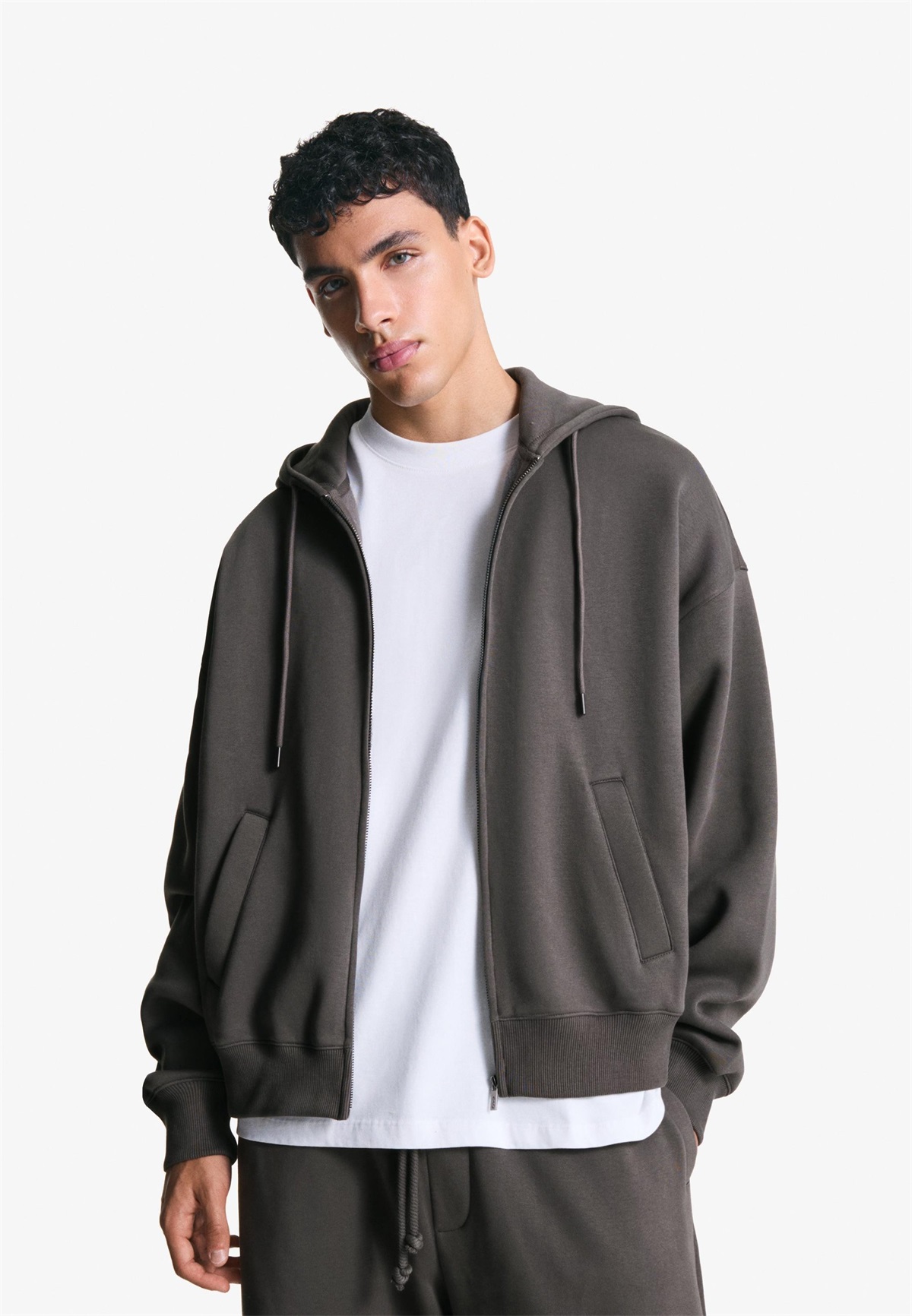 Bershka HOODIE - Sweatjacke - dark grey/dunkelgrau