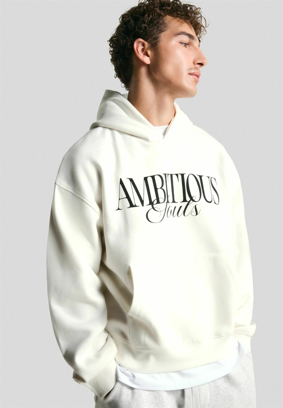 Bershka PRINTED - Kapuzenpullover - white/weiß