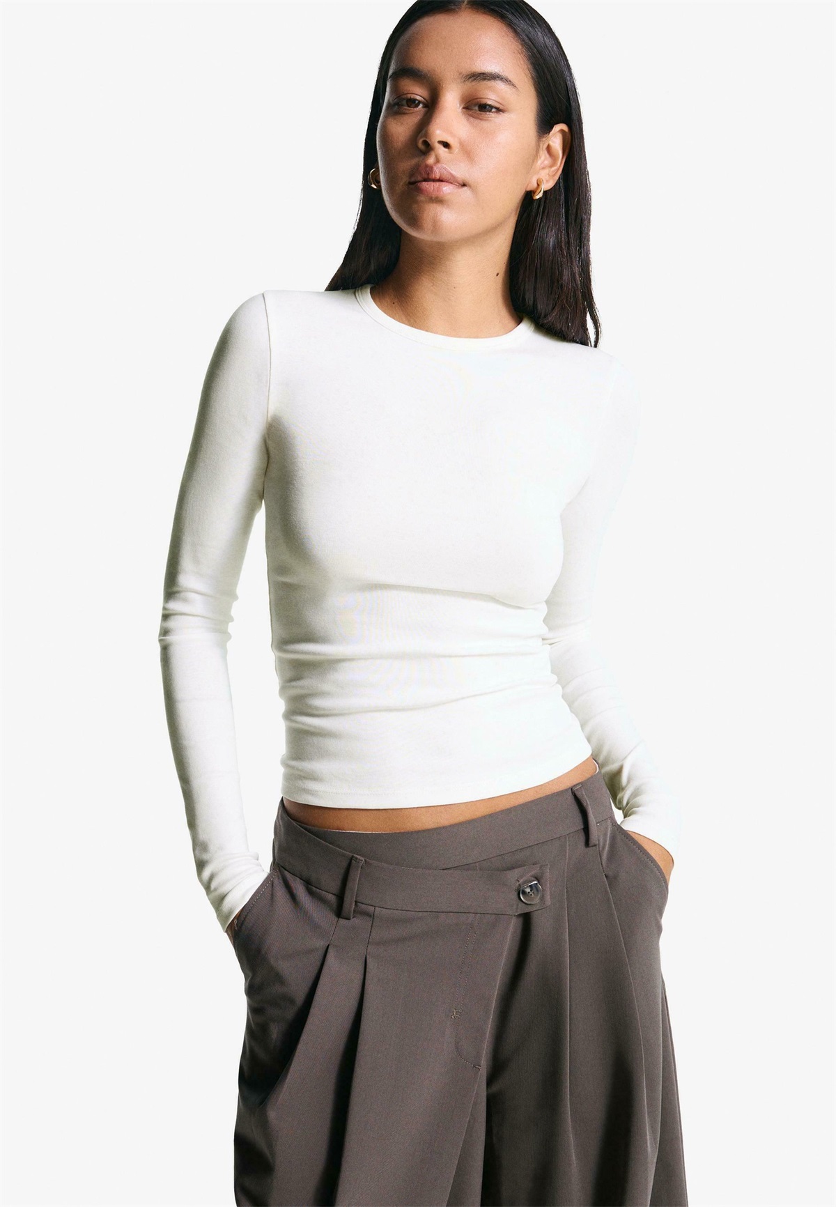 Bershka Langarmshirt - white/weiß