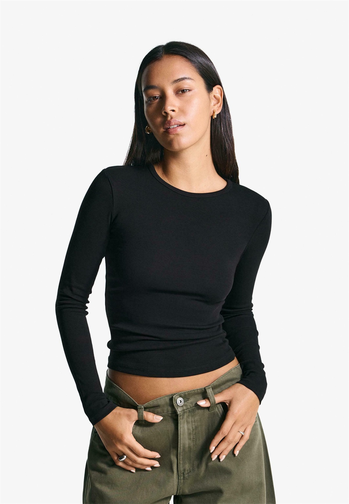 Bershka Langarmshirt - black/schwarz