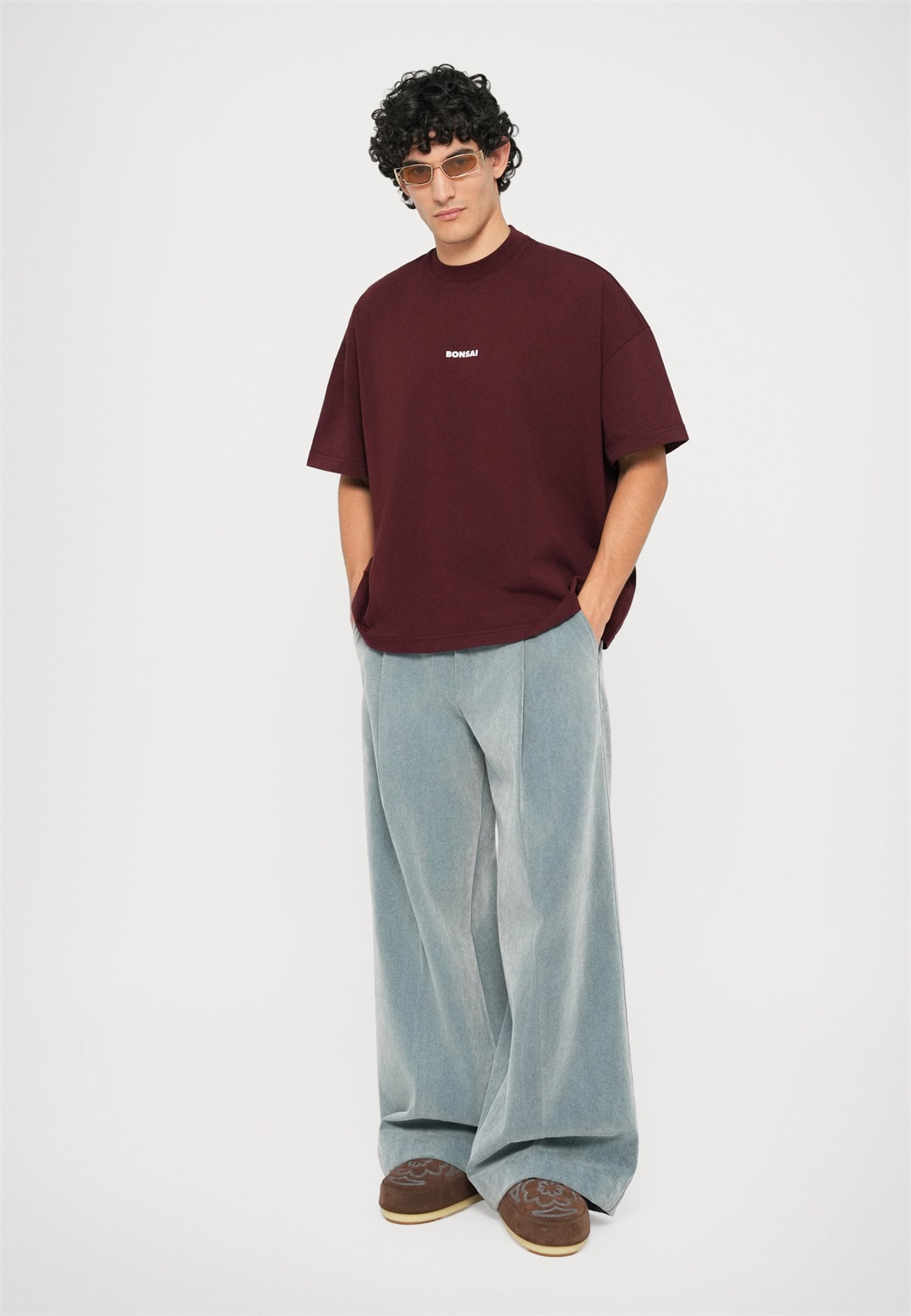 Bonsai BOX LOGO TEE OVERSIZE FIT UNISEX - T-Shirt basic - burgundy/bordeaux