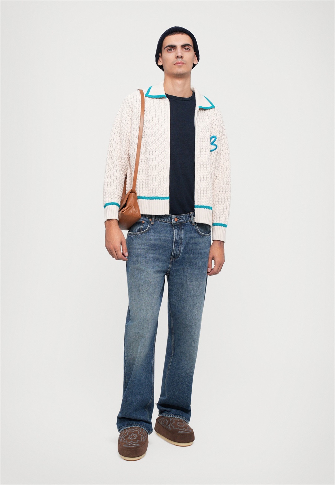 Bonsai EMBROIDERY FULL ZIP JACKET OVERSIZE FIT UNISEX - Strickjacke - marble/beige