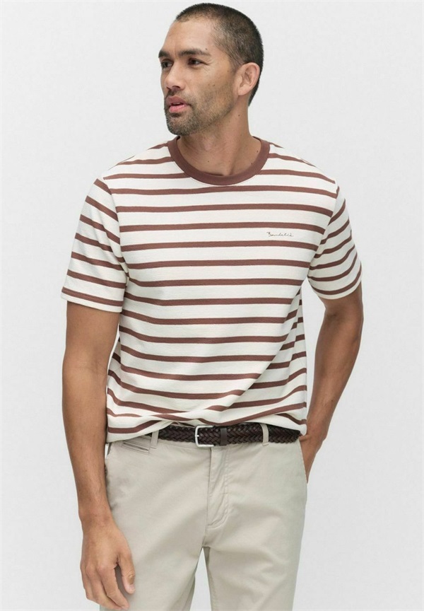 BONDELID DENNIS STRIPED - T-Shirt print - brown stripe/braun