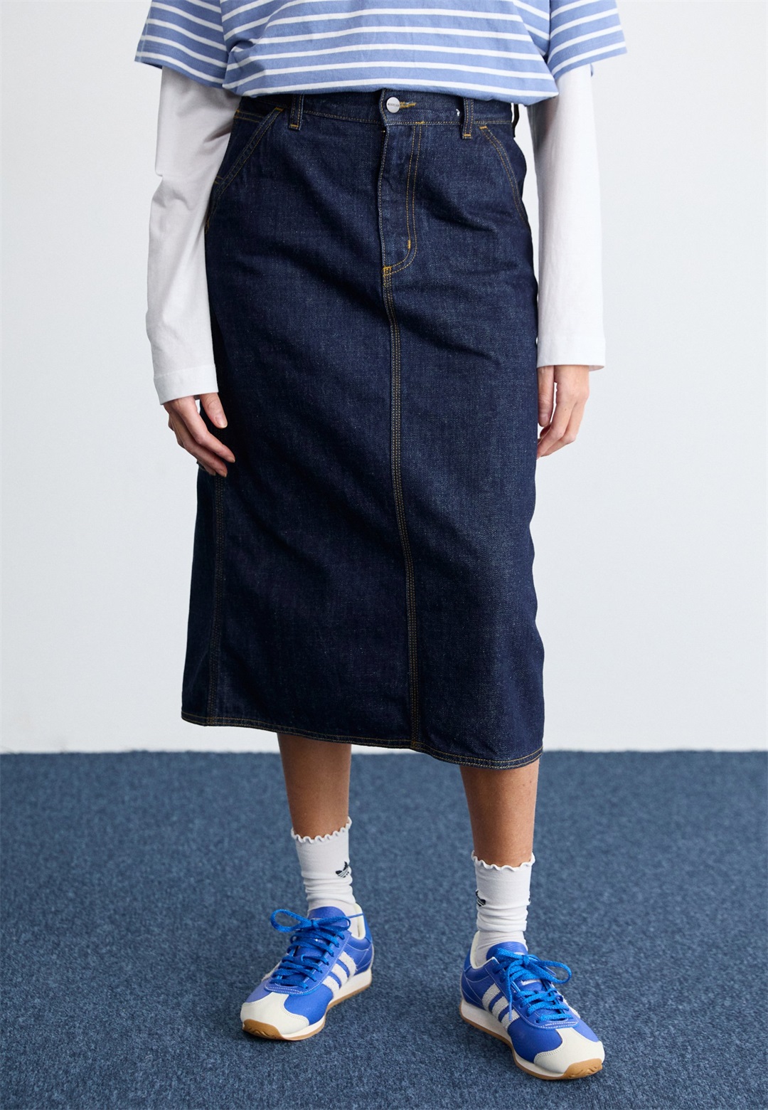 Carhartt WIP SINGLE KNEE SKIRT - A-Linien-Rock - blue rinsed/dark-blue denim