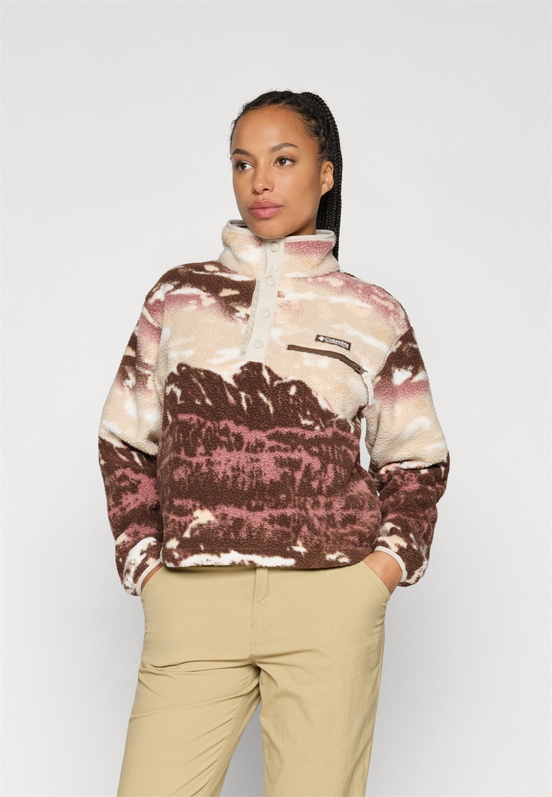 Columbia HELVETIA™ II PRINTED CROPPED HALF SNAP - Fleecepullover - dunkelbraun/braun