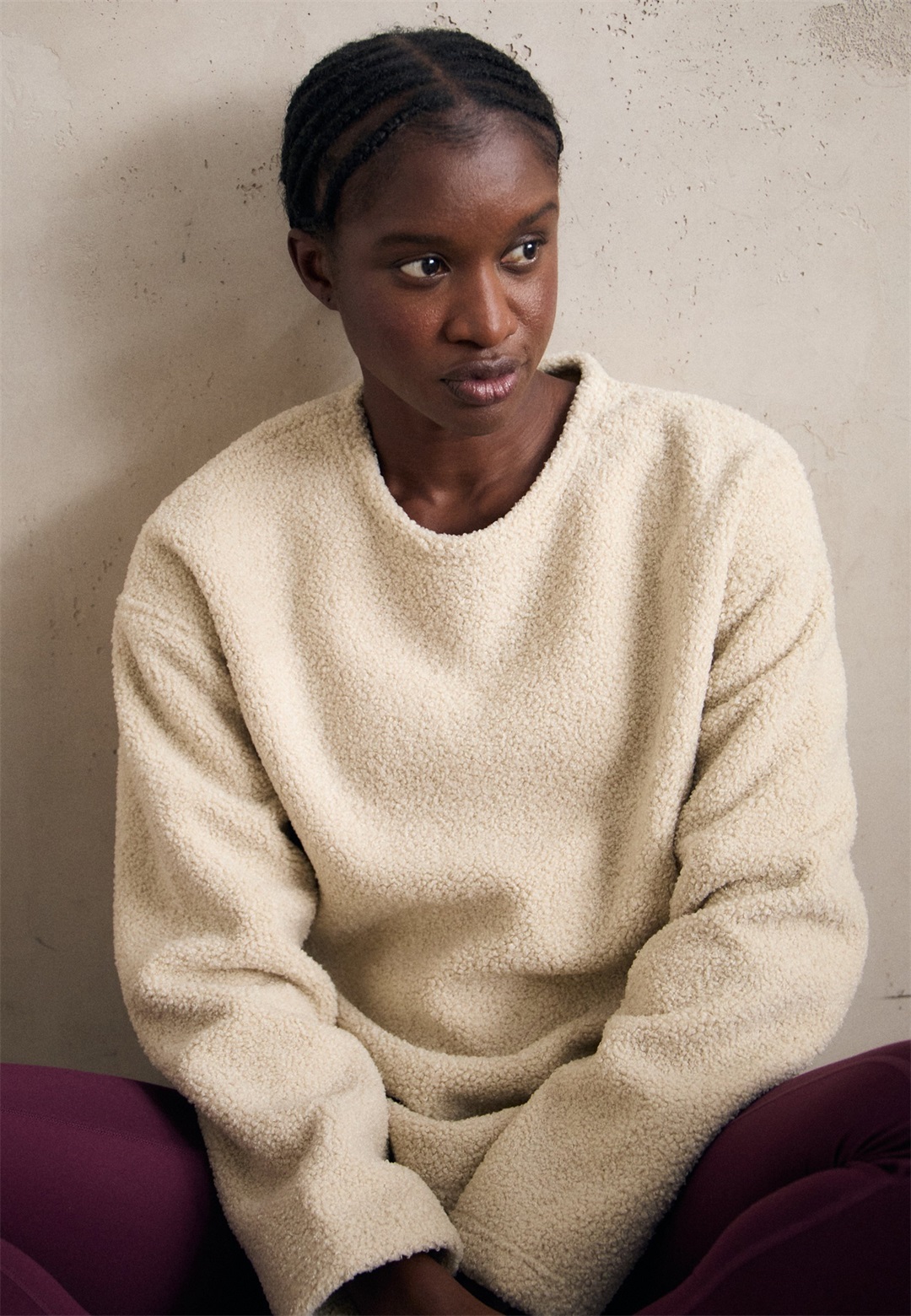 Casall LONG SLEEVE CREW - Fleecepullover - ecru/beige