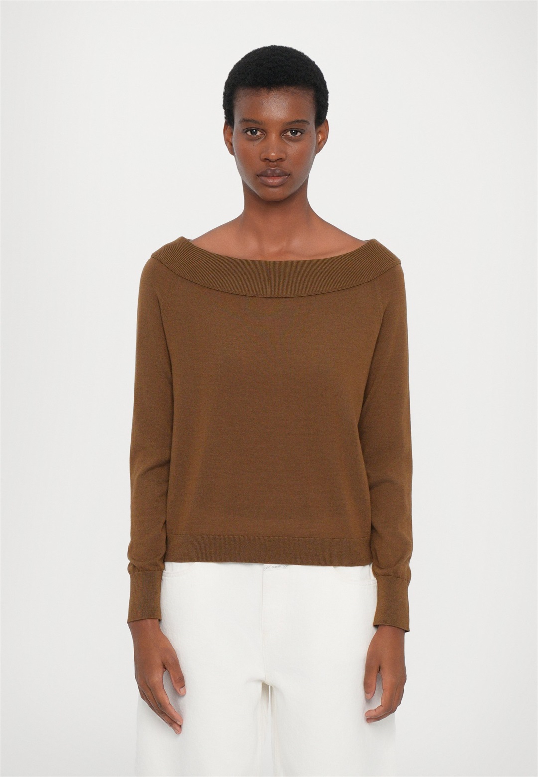 CLOSED WIDE NECK LONG SLEEVE - Strickpullover - light mocha brown/hellbraun