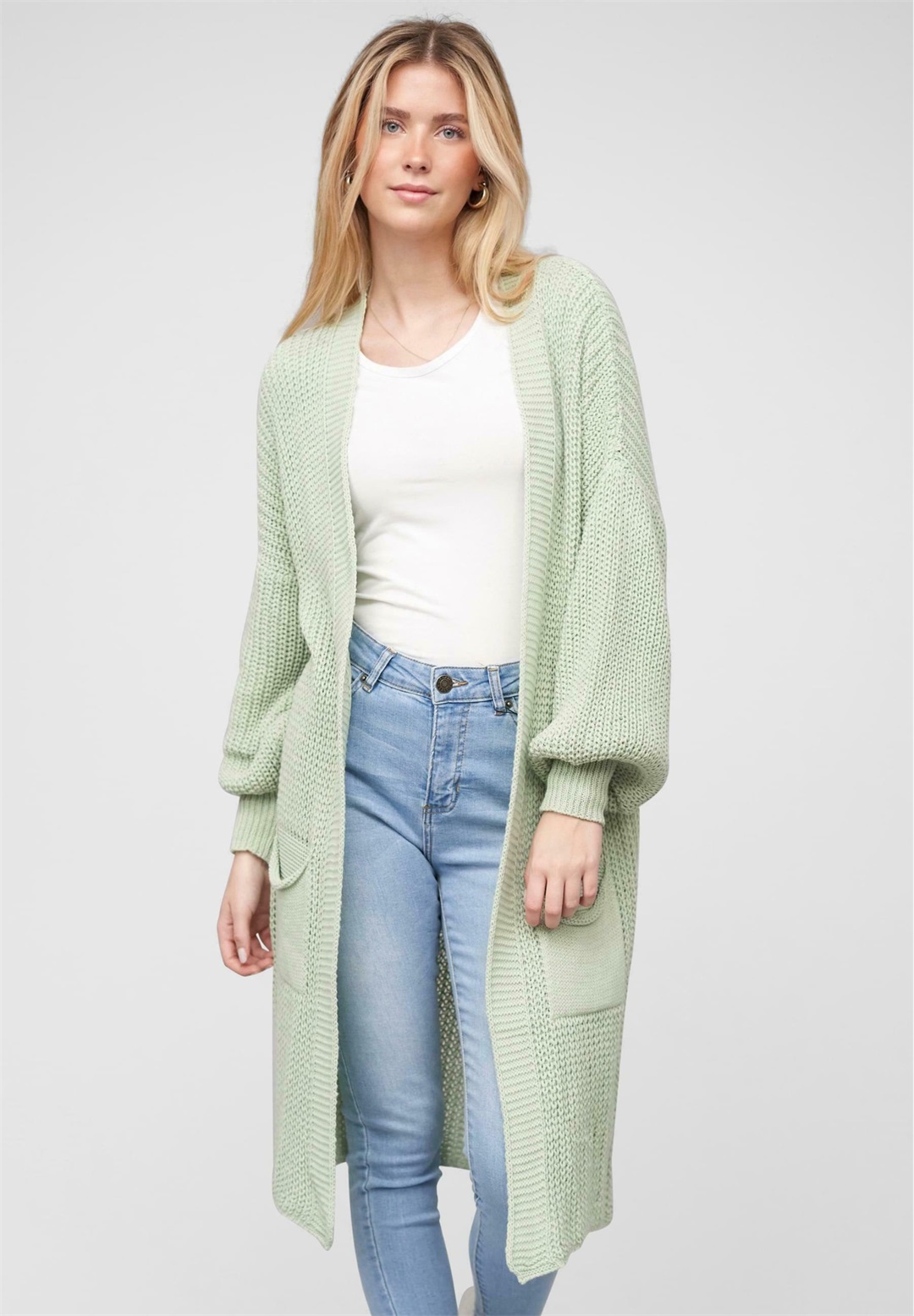 Cloud 5ive LONGFORM WITH 2-POCKETS - Strickjacke - mint green/mint
