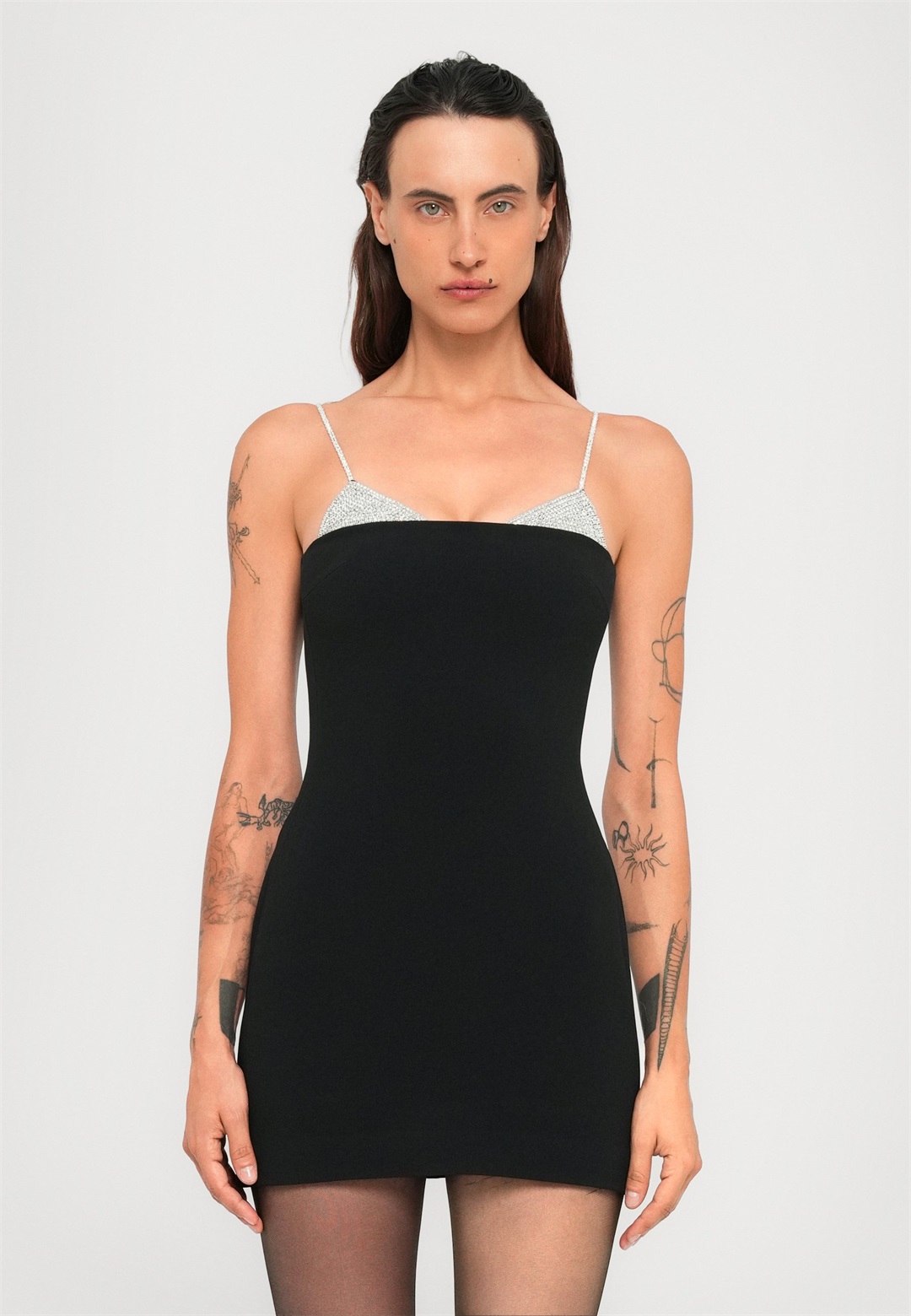 David Koma TRIANGLE CRYSTAL STRAP DETAIL MINI DRESS - Cocktailkleid/festliches Kleid - black/silver coloured/schwarz