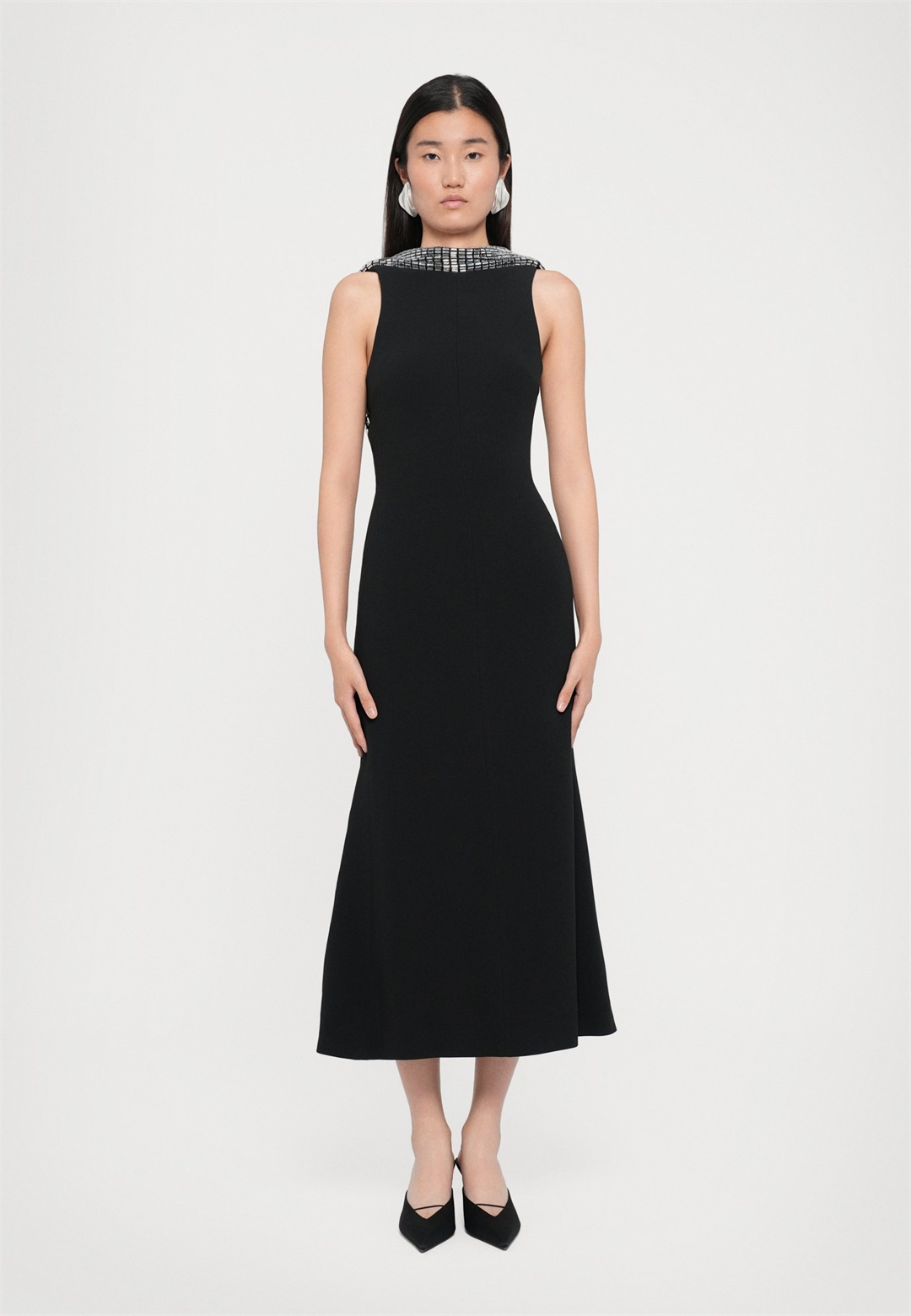 David Koma CRYSTAL RHINESTONE BACK DETAIL MIDI DRESS - Ballkleid - black/silver-coloured/schwarz