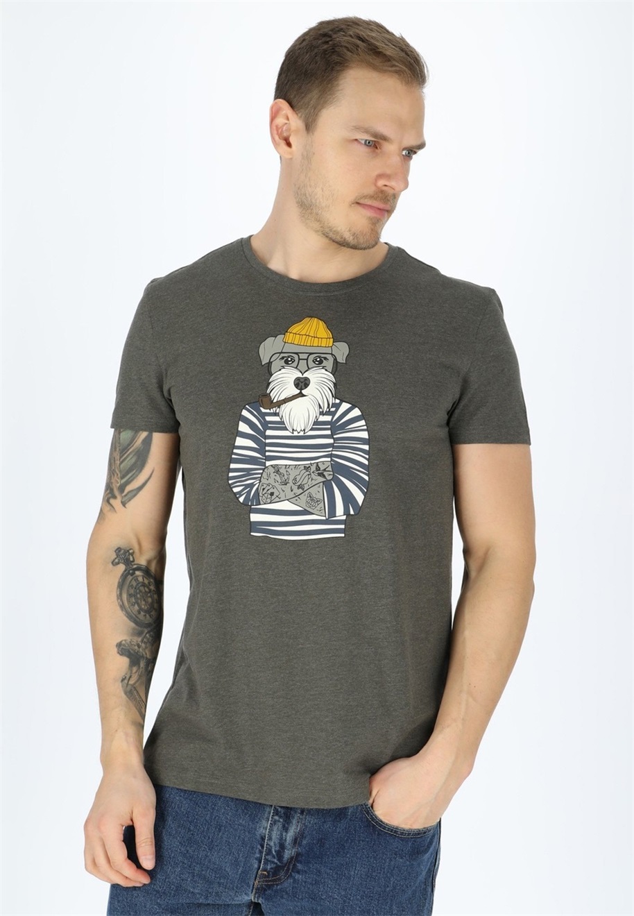 Denim Factory SAN DIEGO - T-Shirt print - olive melange/oliv-meliert