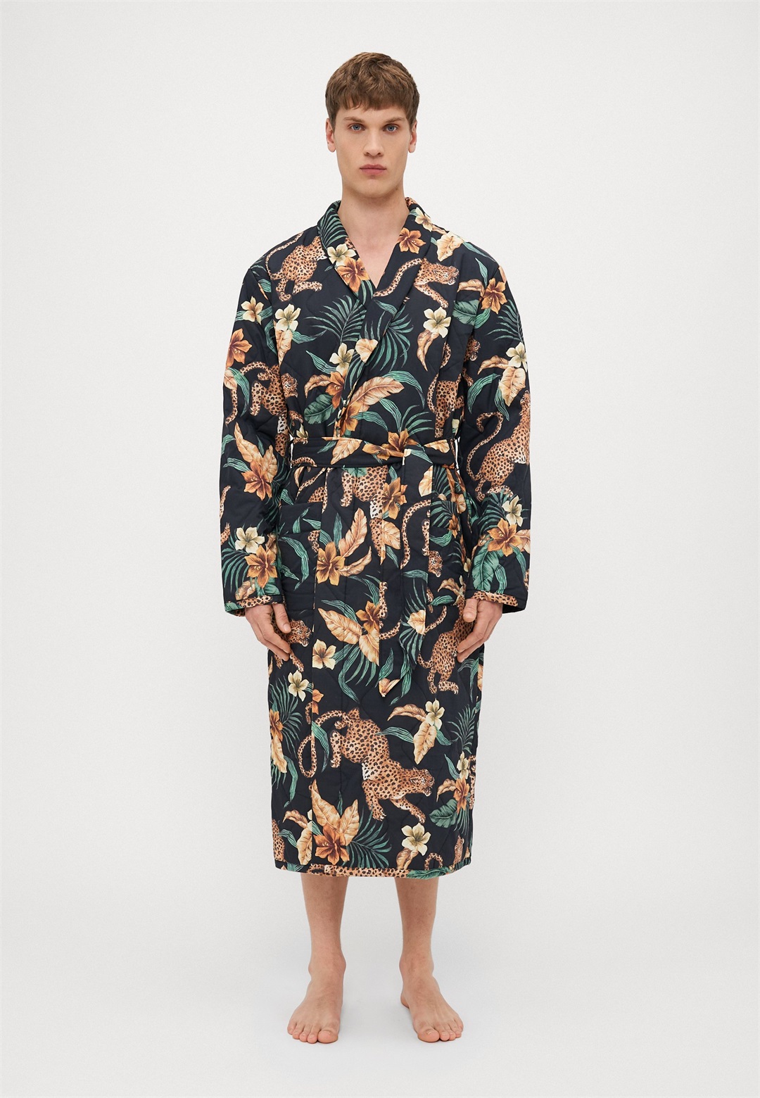 Desmond & Dempsey MENS ROBE - Bademantel - soleia black/yellow/schwarz