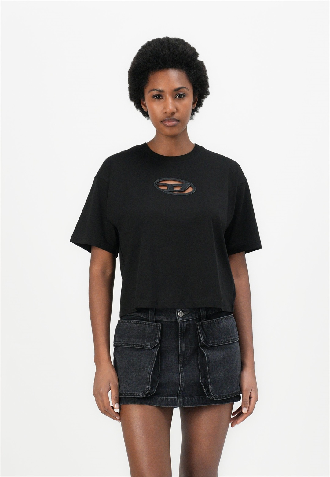 Diesel CROP - T-Shirt print - black/schwarz