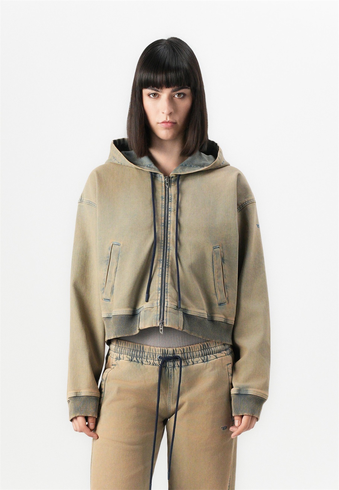 Diesel DE GIRI CROP JOGG - Kapuzenpullover - blue denim