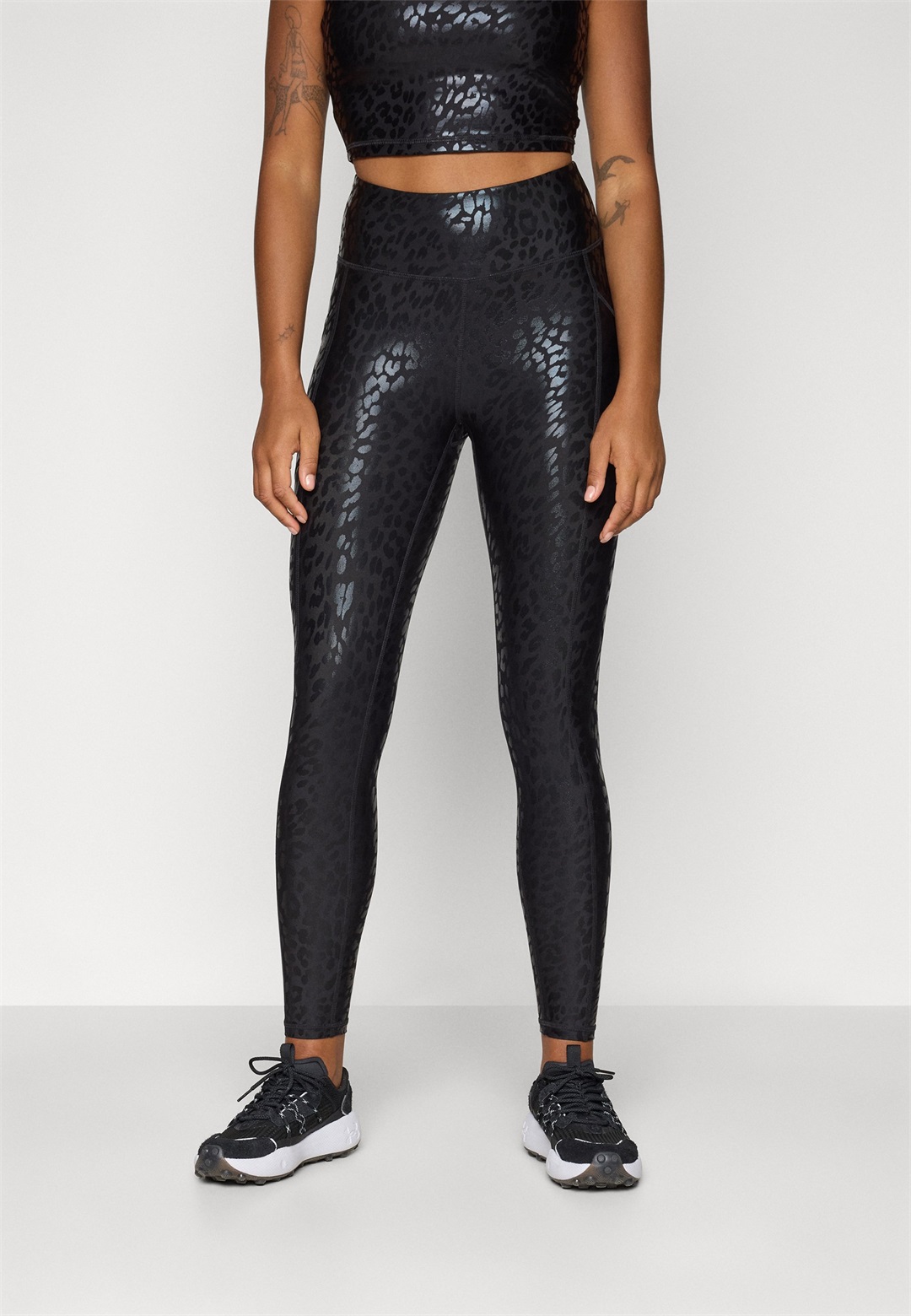 DKNY ELEVATE INTERLOCK HIGH WAIST PRINTED FITNESS WITH POCKETS - Tights - night cat black/schwarz