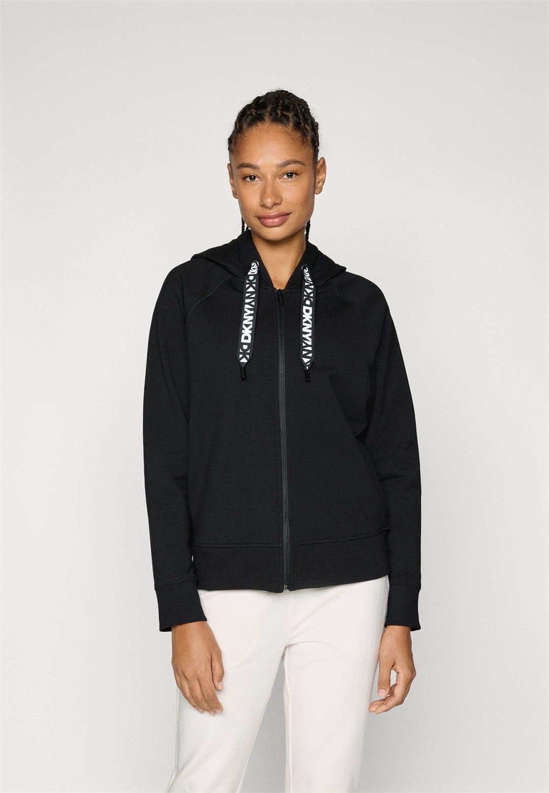 DKNY TWO TONE LOGO DRAWCORD ZIP HOODIE - Sweatjacke - black/schwarz