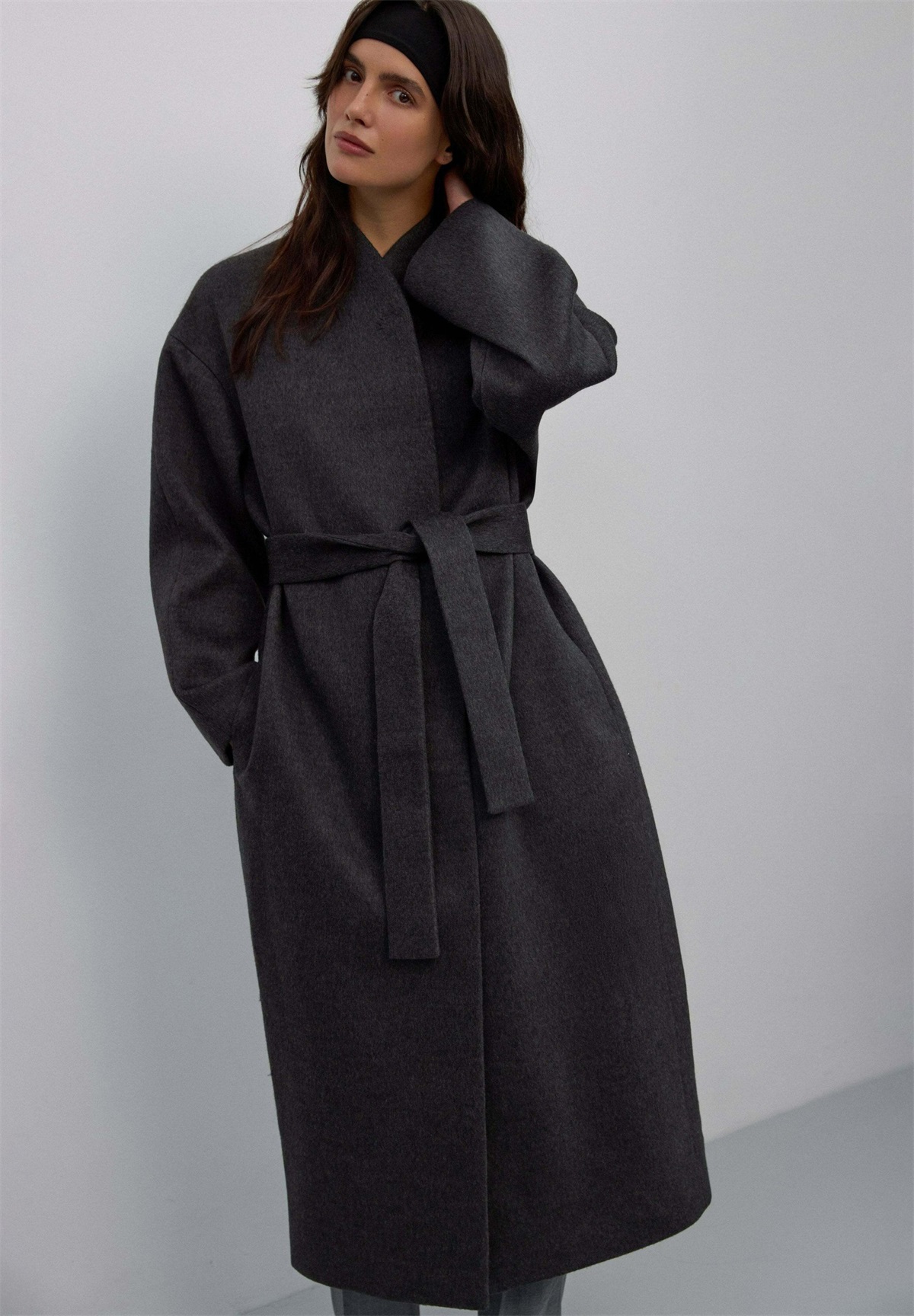 ESTRO DŁUGI WIĄZANY W PASIE Z - Klassischer Mantel - dark grey/dunkelgrau